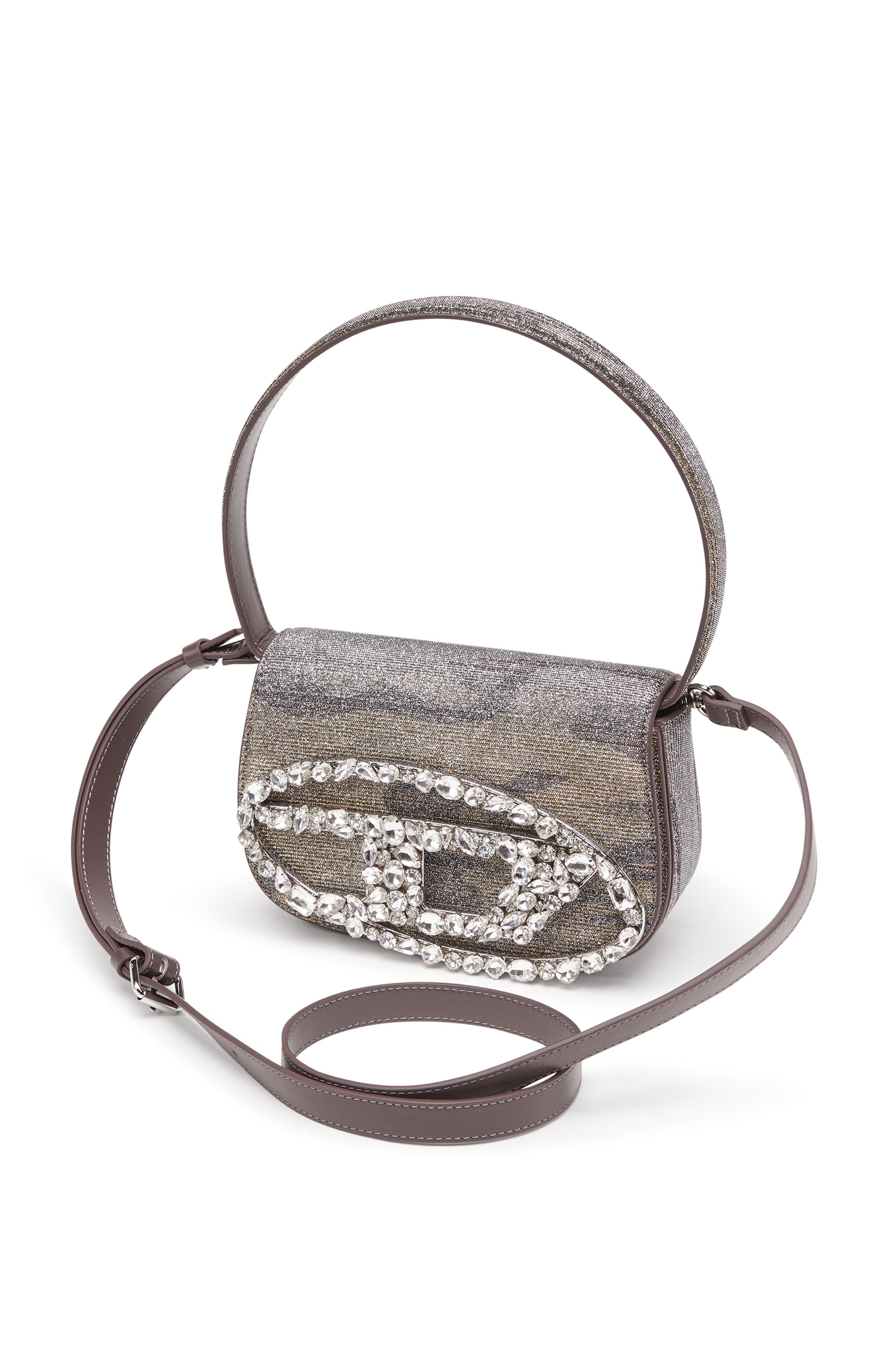Diesel - 1DR, Female's 1DR-Iconic shoulder bag in camo lurex in グレー/ブラウン - 6