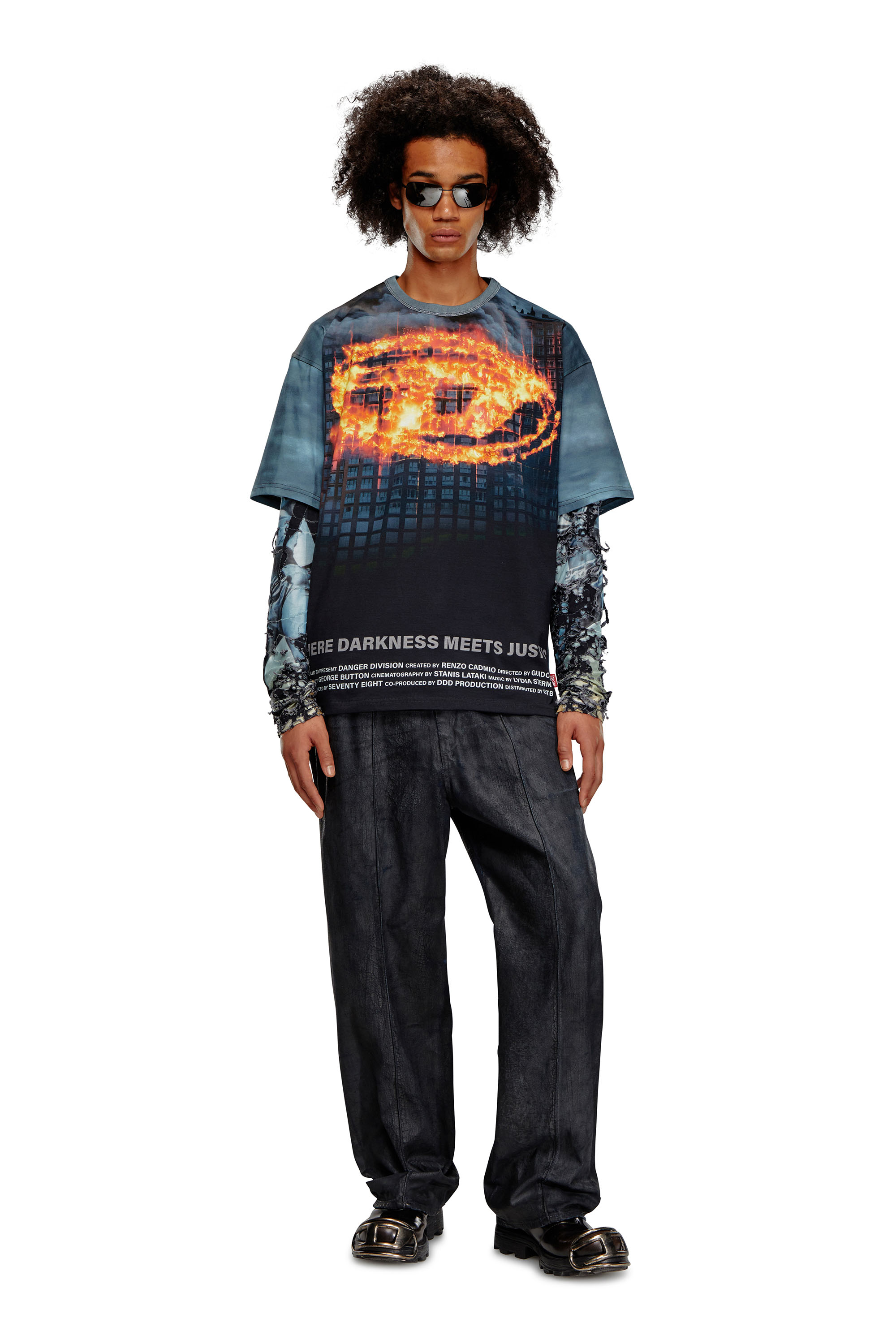Diesel - T-BOXT-P2, Male's T-shirt with burning Oval D poster in ブラック/ブルー - 2