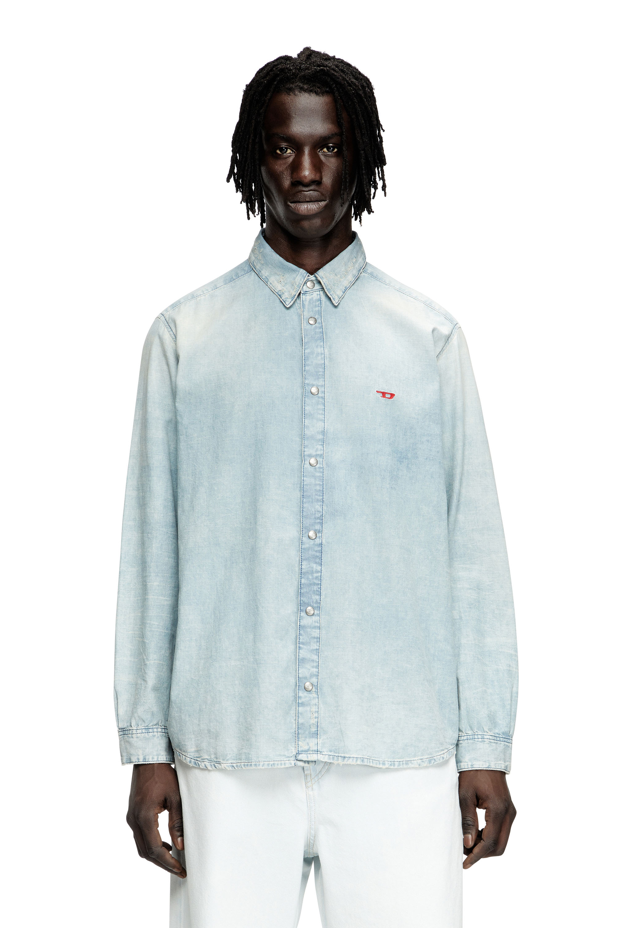 Diesel - D-SIMPLY, Male's Shirt in bleach-effect denim in ライトブルー - 1