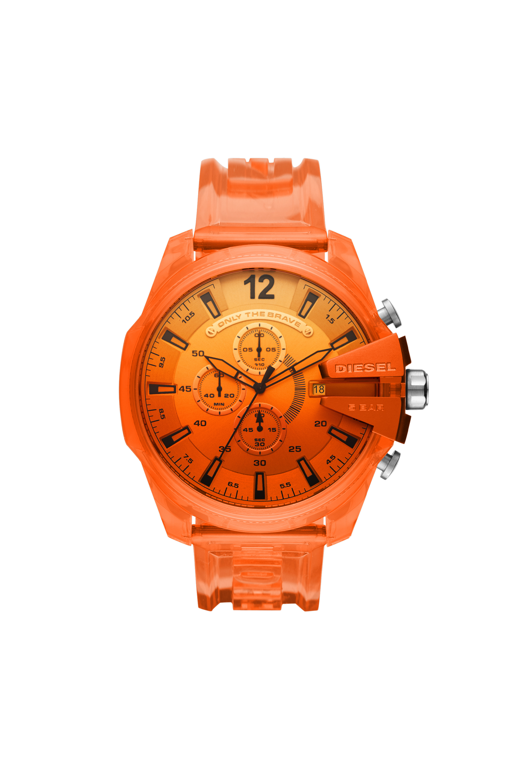 Diesel - DZ4533, Male's Mega Chief chronograph orange polyurethane watch in オレンジ - 1