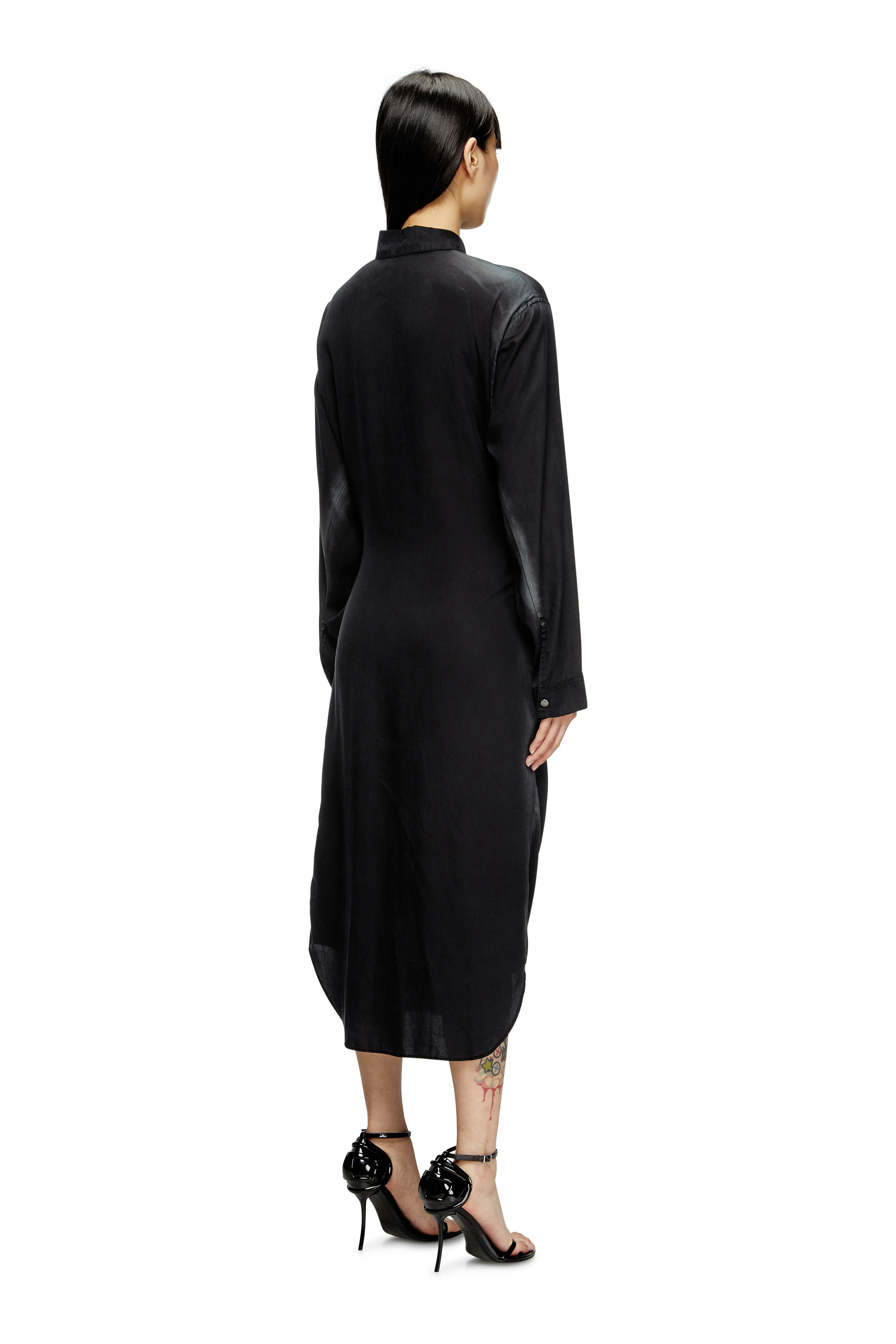 Diesel - D-ILETTA-R1, Female's Wrap shirt dress in treated twill in ブラック - 3