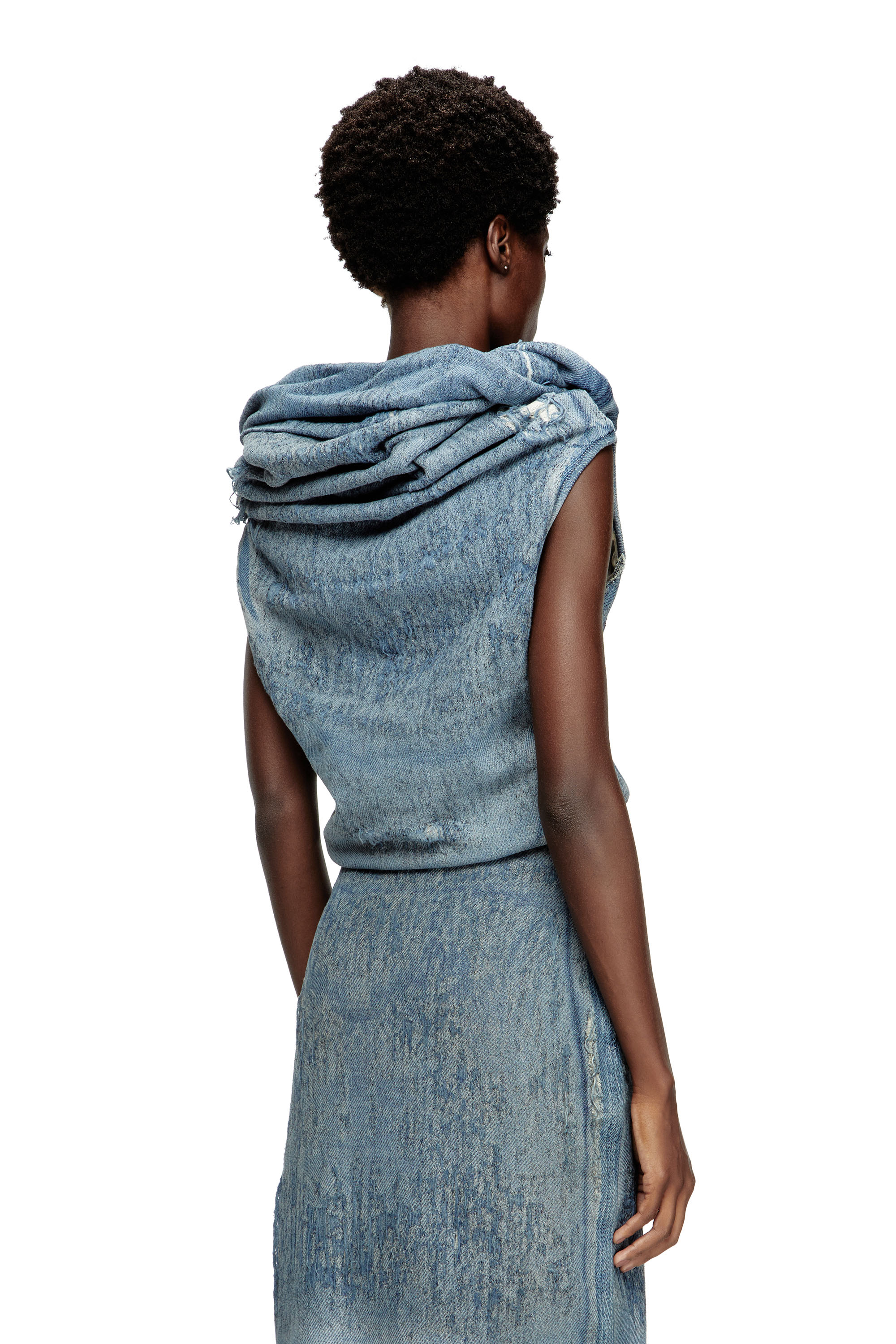 Diesel - DE-VANIA-FSG, Female's Top in ultra-destroyed jacquard denim in ミディアムブルー - 4