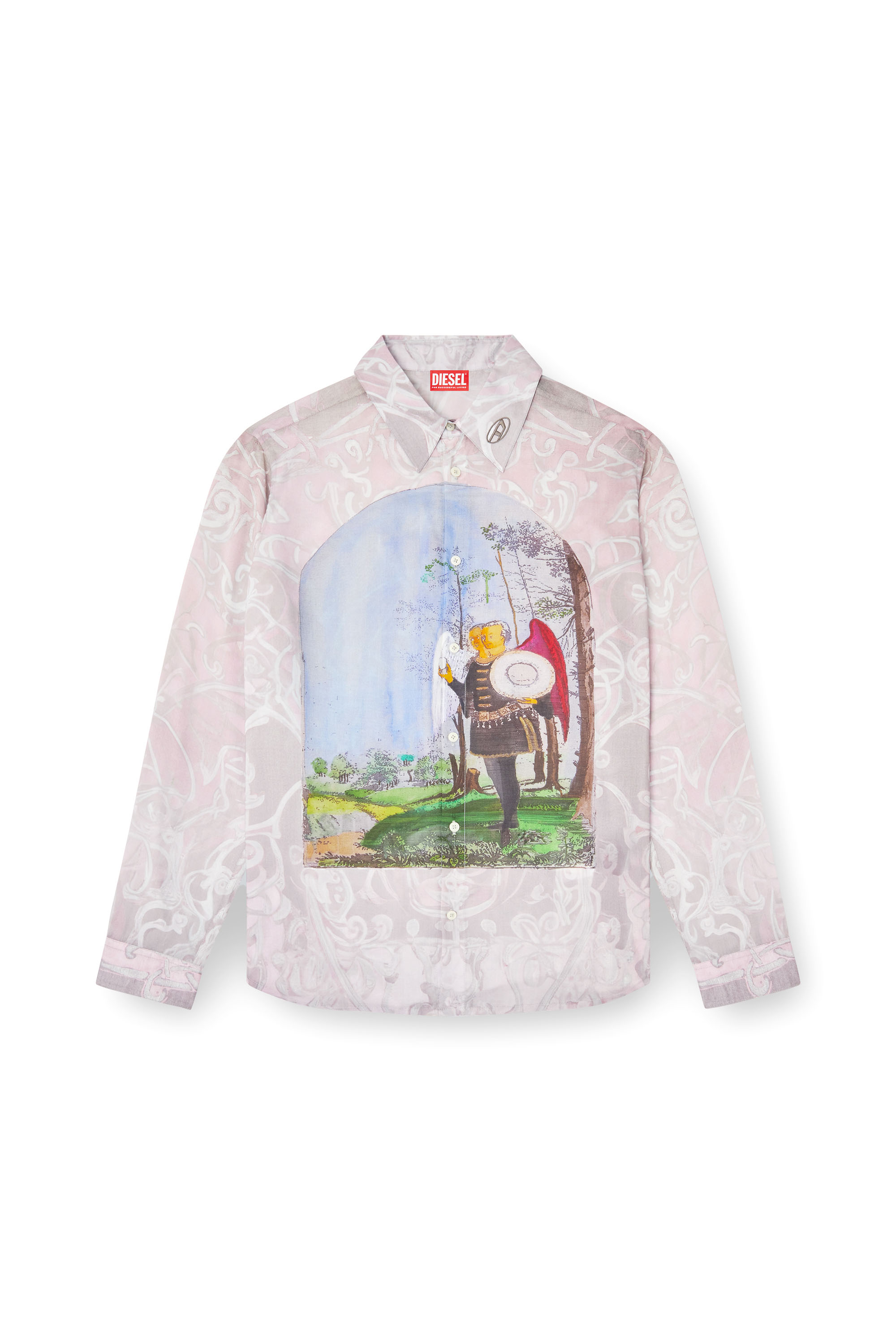 Diesel - S-SIMPLY-A-AJFW, Unisex's Shirt with medieval print in ピンク / ホワイト - 4