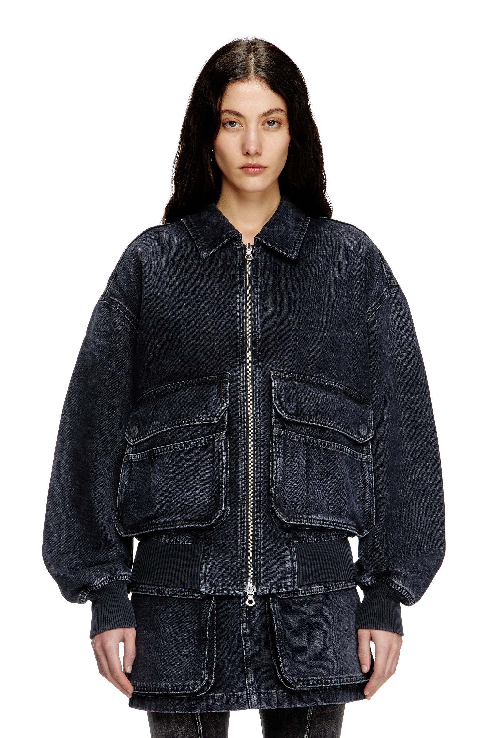 Diesel - D-KURZ, Unisex's Jacket in batavia-weave denim in ブラック - 6