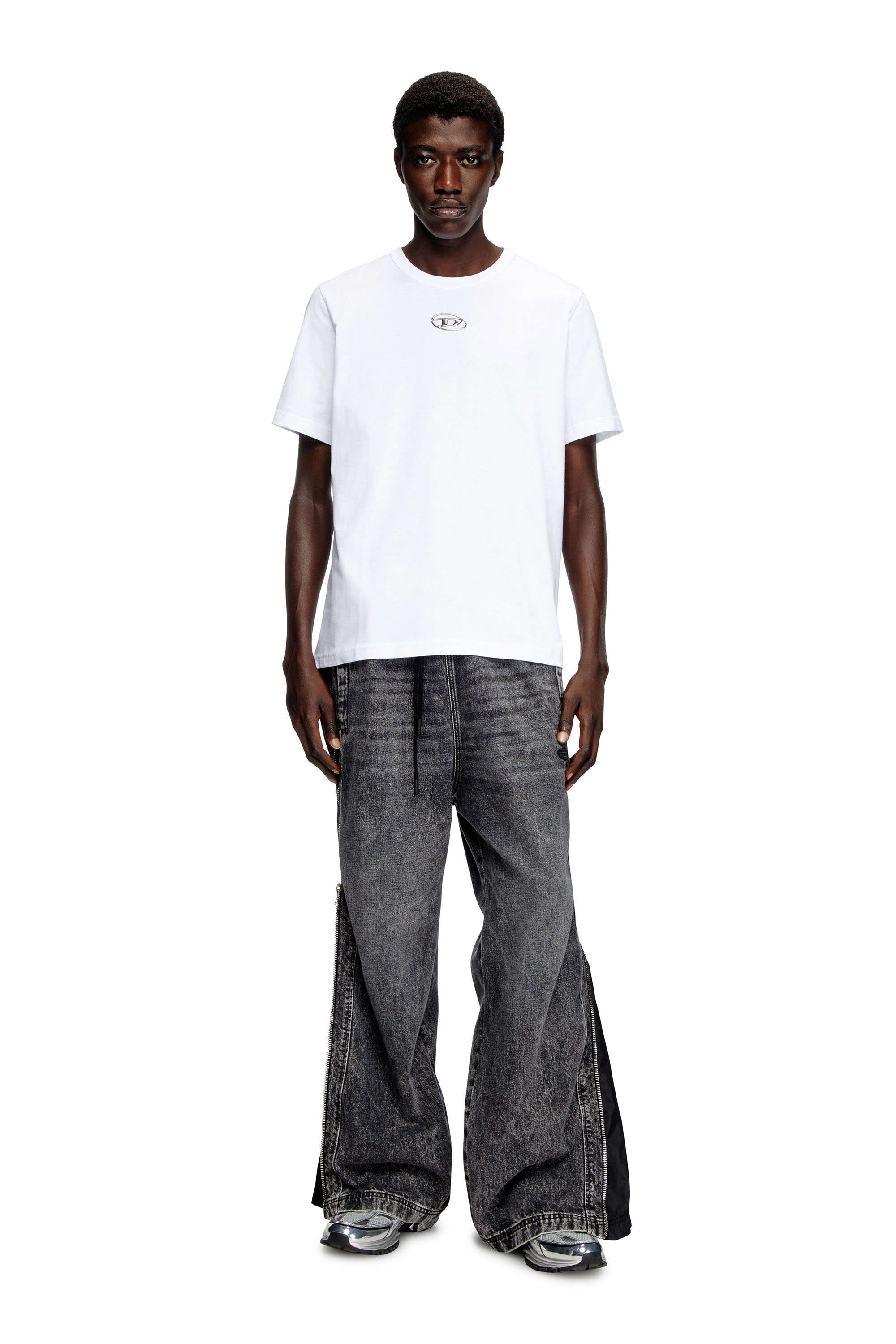 Diesel - T-ADJUST-OD, Male's T-shirt with metallic Oval D in ホワイト - 1