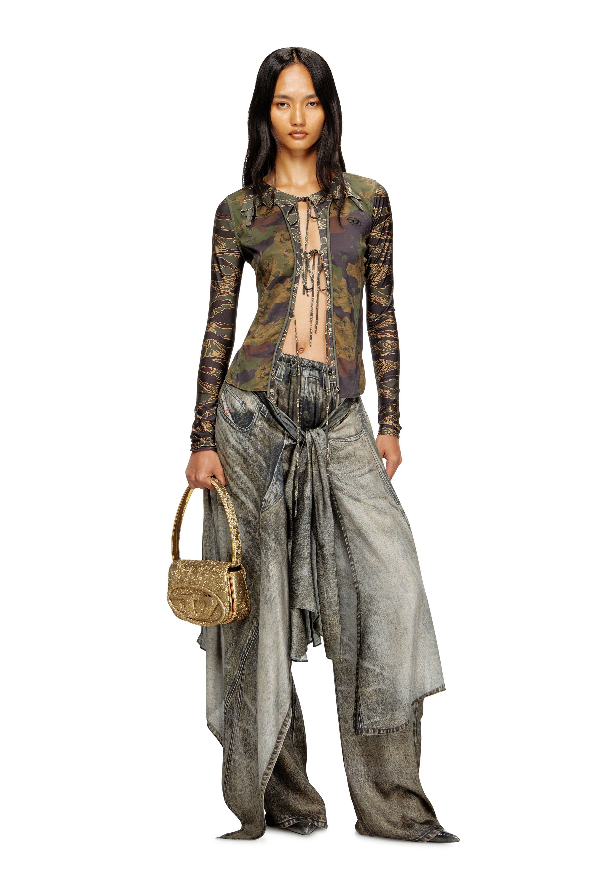 Diesel - 1DR, Female's 1DR-Iconic 1DR bag in glitter-camo Lurex in ゴールド - 2