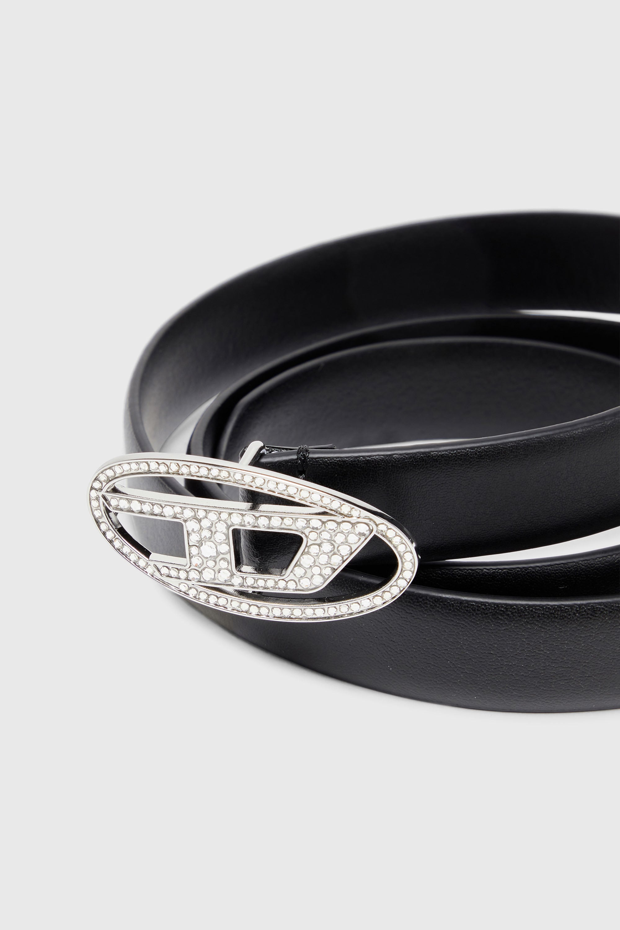 Diesel - B-1DR STRASS 20, Female's 1.9cm slim leather belt with crystal buckle in ブラック - 3
