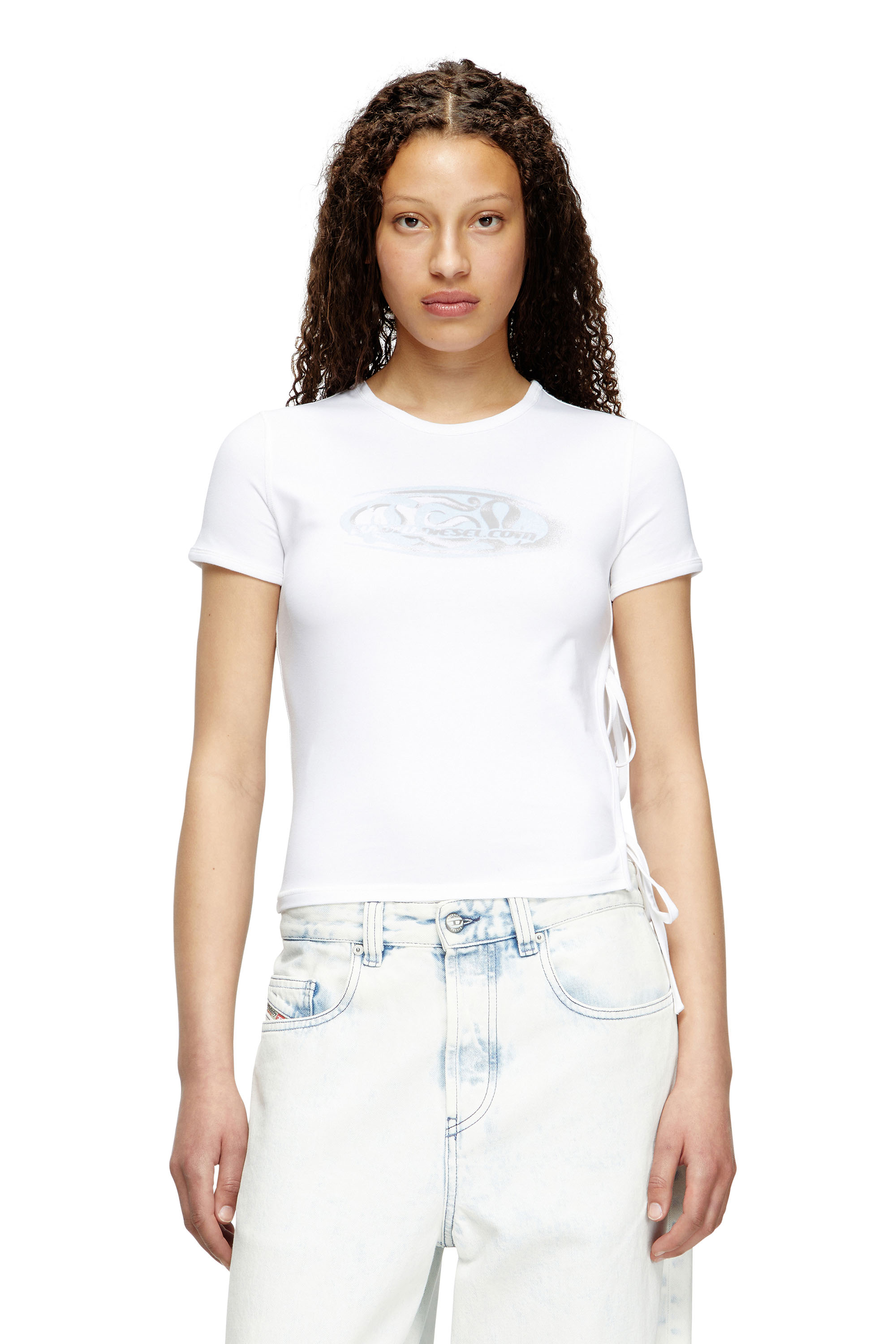 Diesel - T-LAYA, Female's Tie-side T-shirt with logo graphic in ホワイト - 1