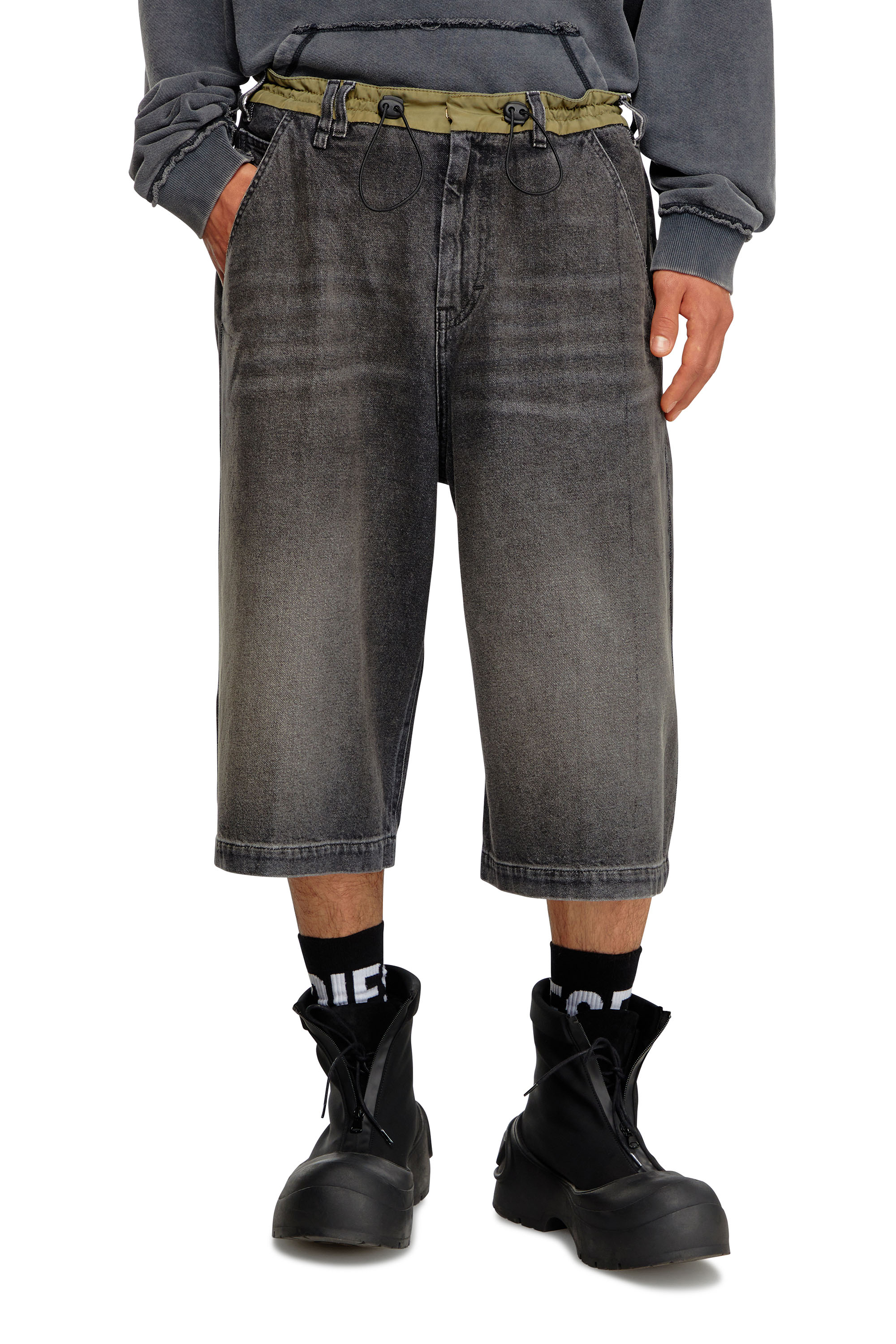 Diesel - D-ANDRE-SHORT-S, Male's Loose bermuda shorts in denim and nylon in ブラック - 3