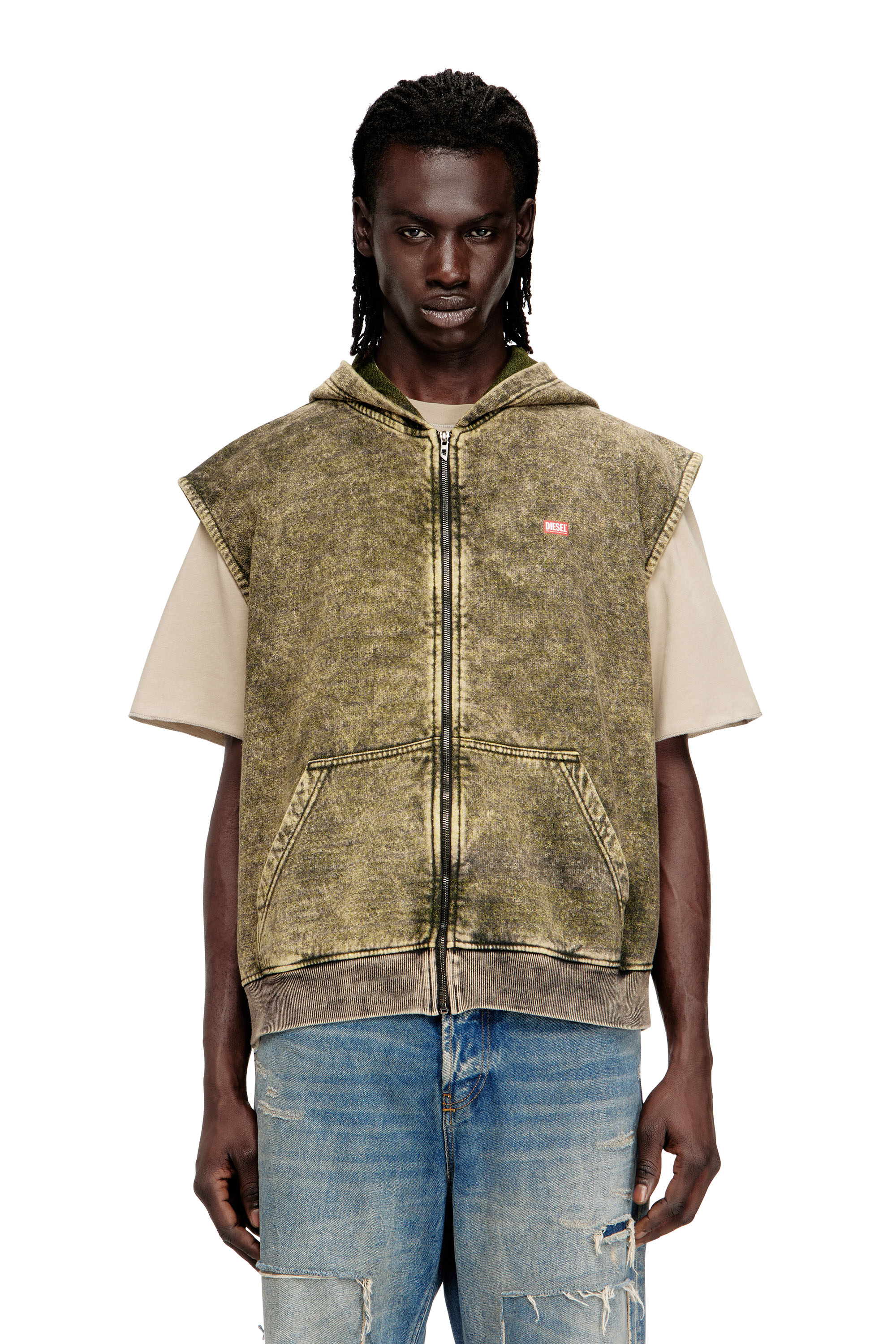 Diesel - S-BOXT-SL-ZIP, Male's フード付きスリーブレススウェット in ライトブラウン - 3