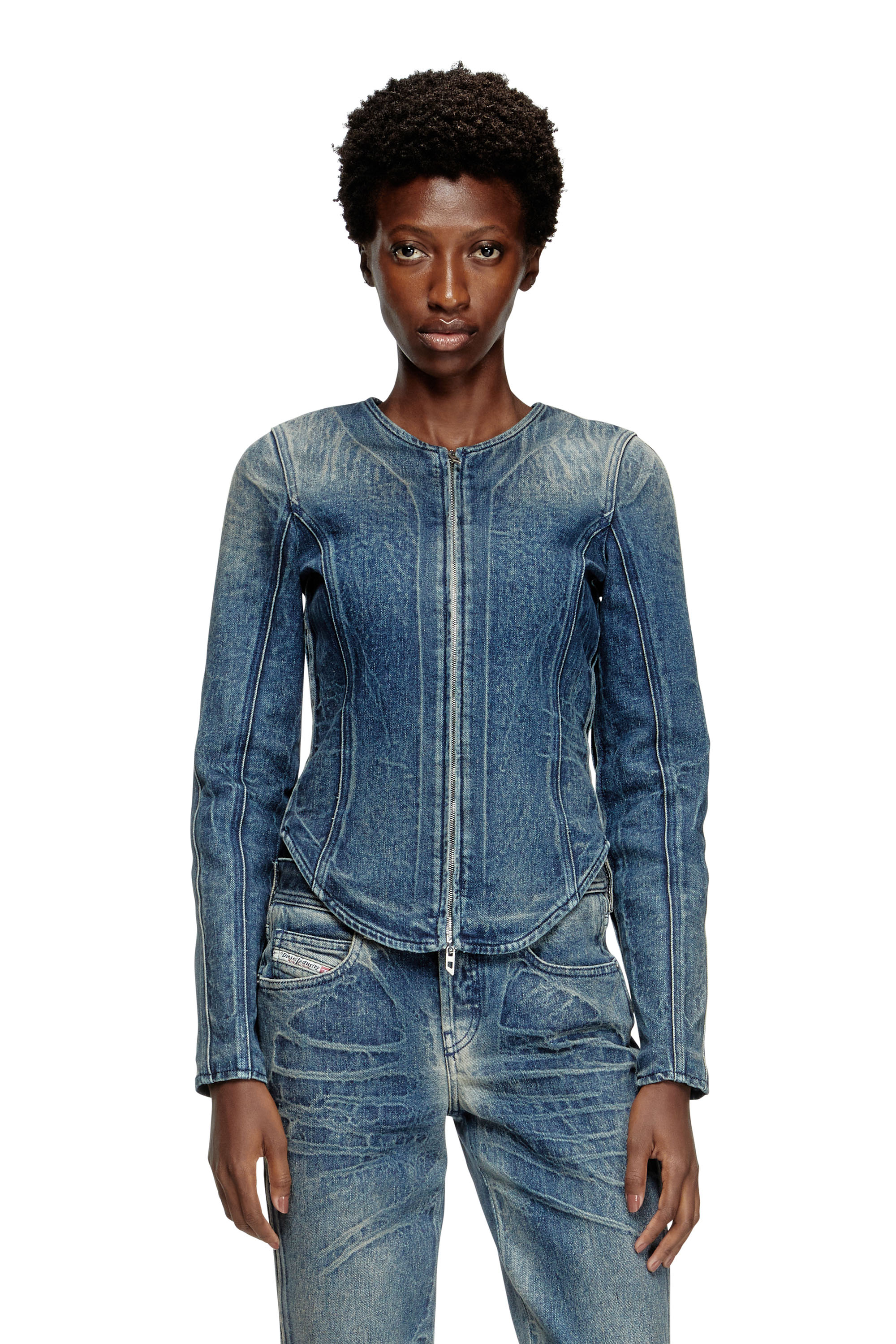 Diesel - DE-GARY-FSG, Female's Jacket in Ghost Embossed denim in ダークブルー - 3