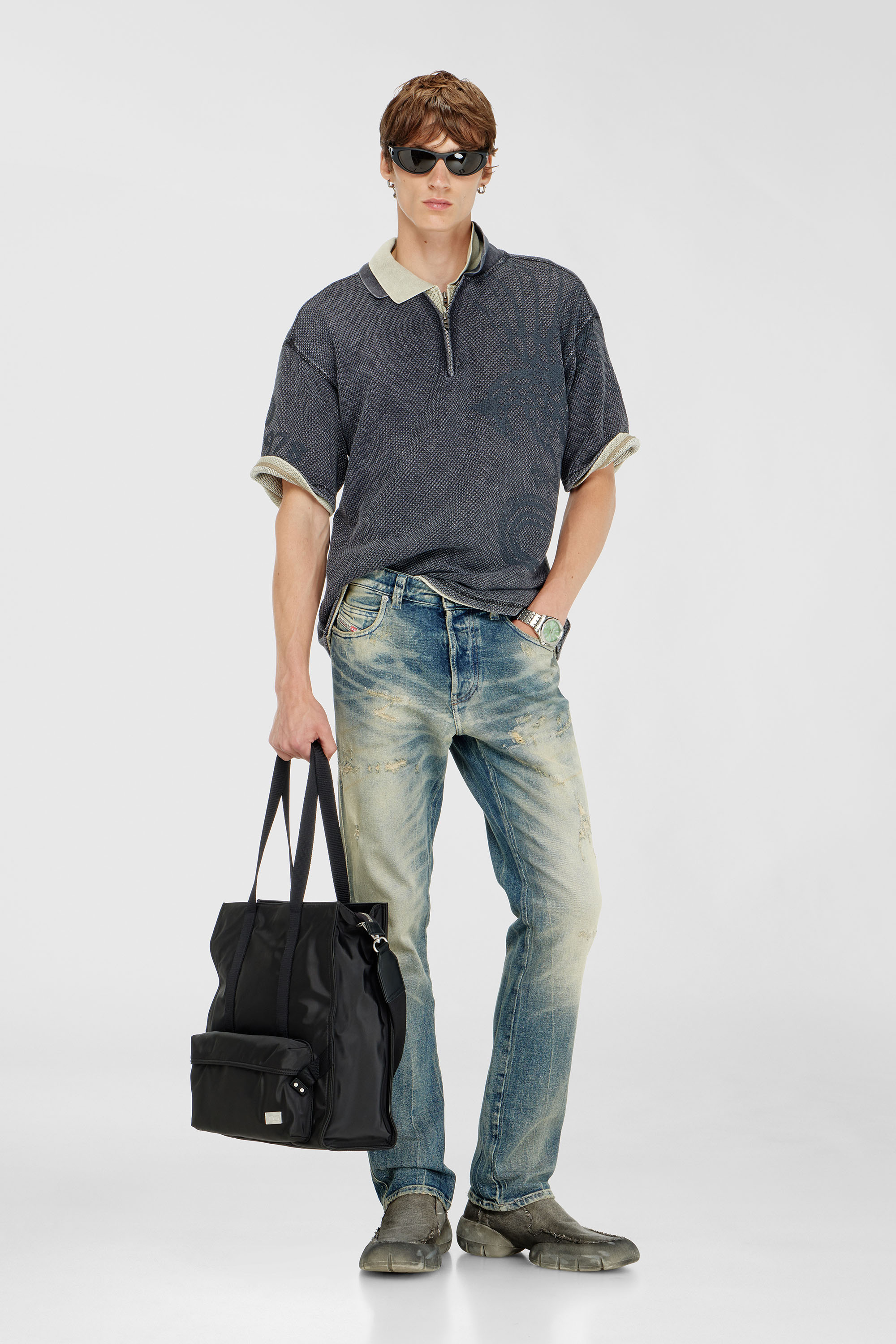 Diesel - T-ERRY-ZIP, Male's ポロシャツ in ダークグレー - 1