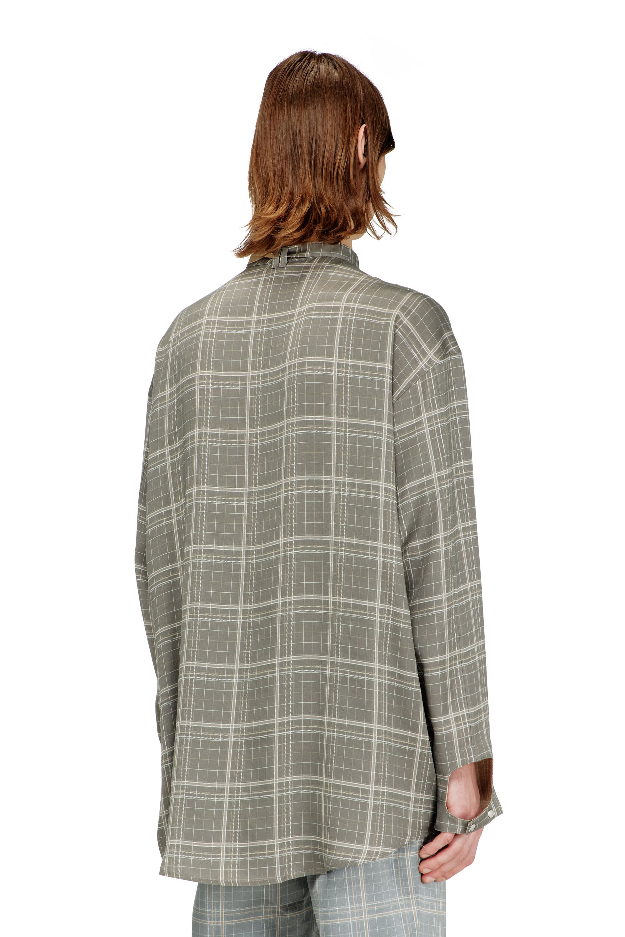 Diesel - S-WROB, Male's Check-satin shirt with biker details in グレー - 4