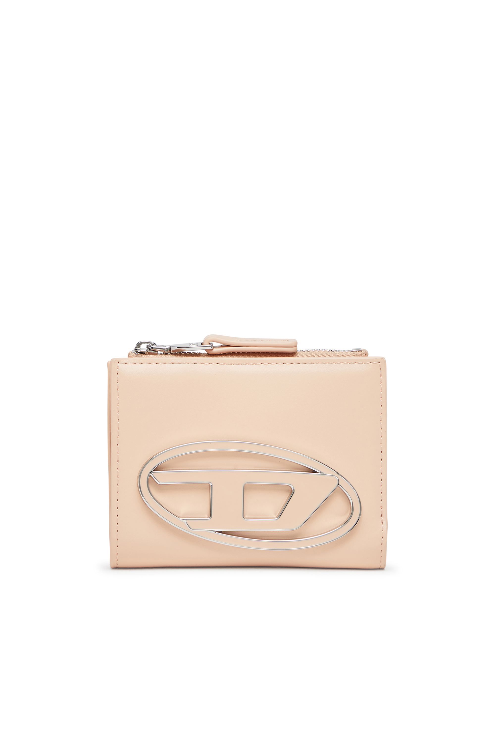 Diesel - 1DR BI-FOLD ZIP II, Female's Small leather wallet with logo plaque in ヌードカラー - 1