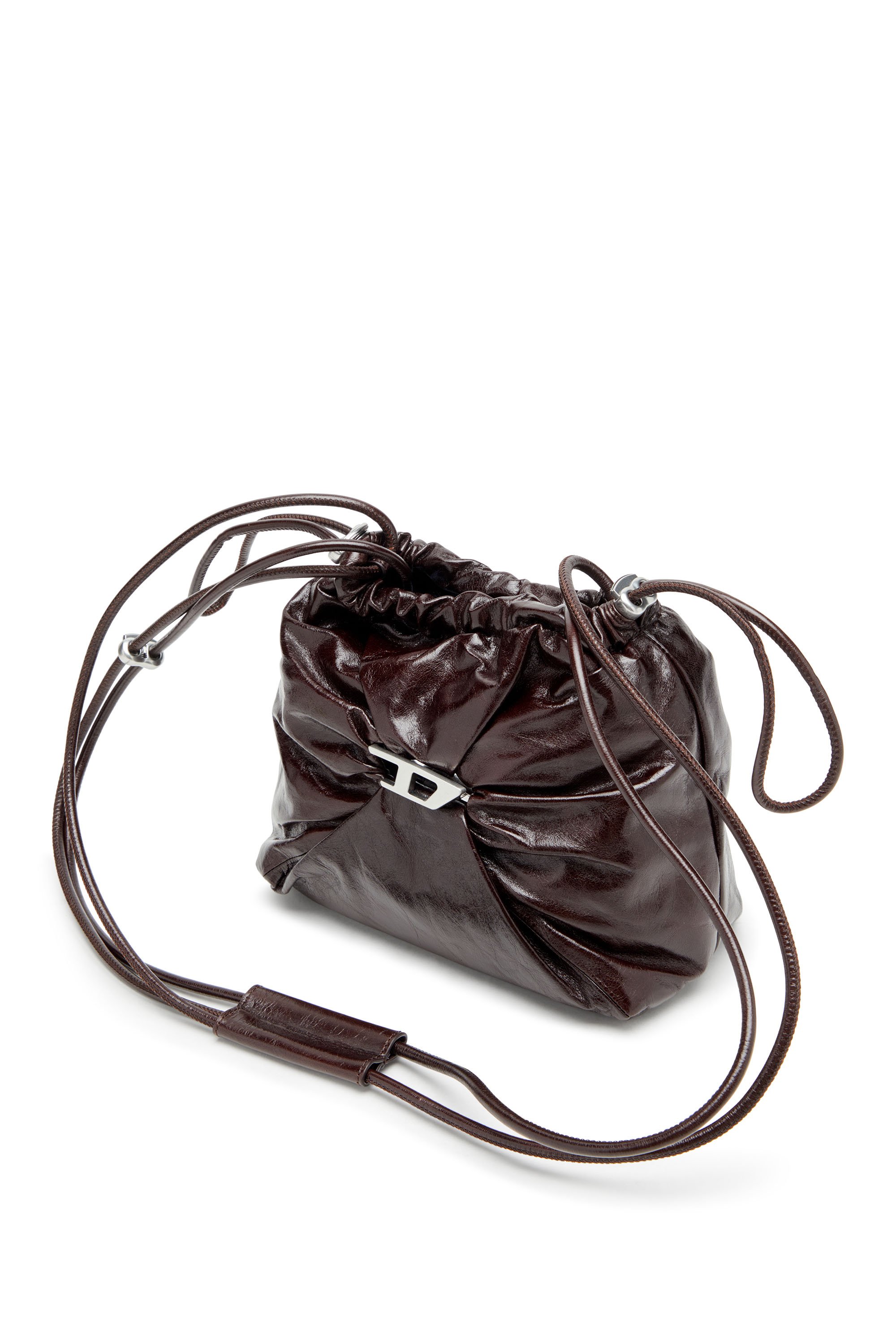 Diesel - SCRUNCH-D BUCKET, Female's Scrunch-D-Bucket bag in shiny wrinkled leather in ブラウン - 1