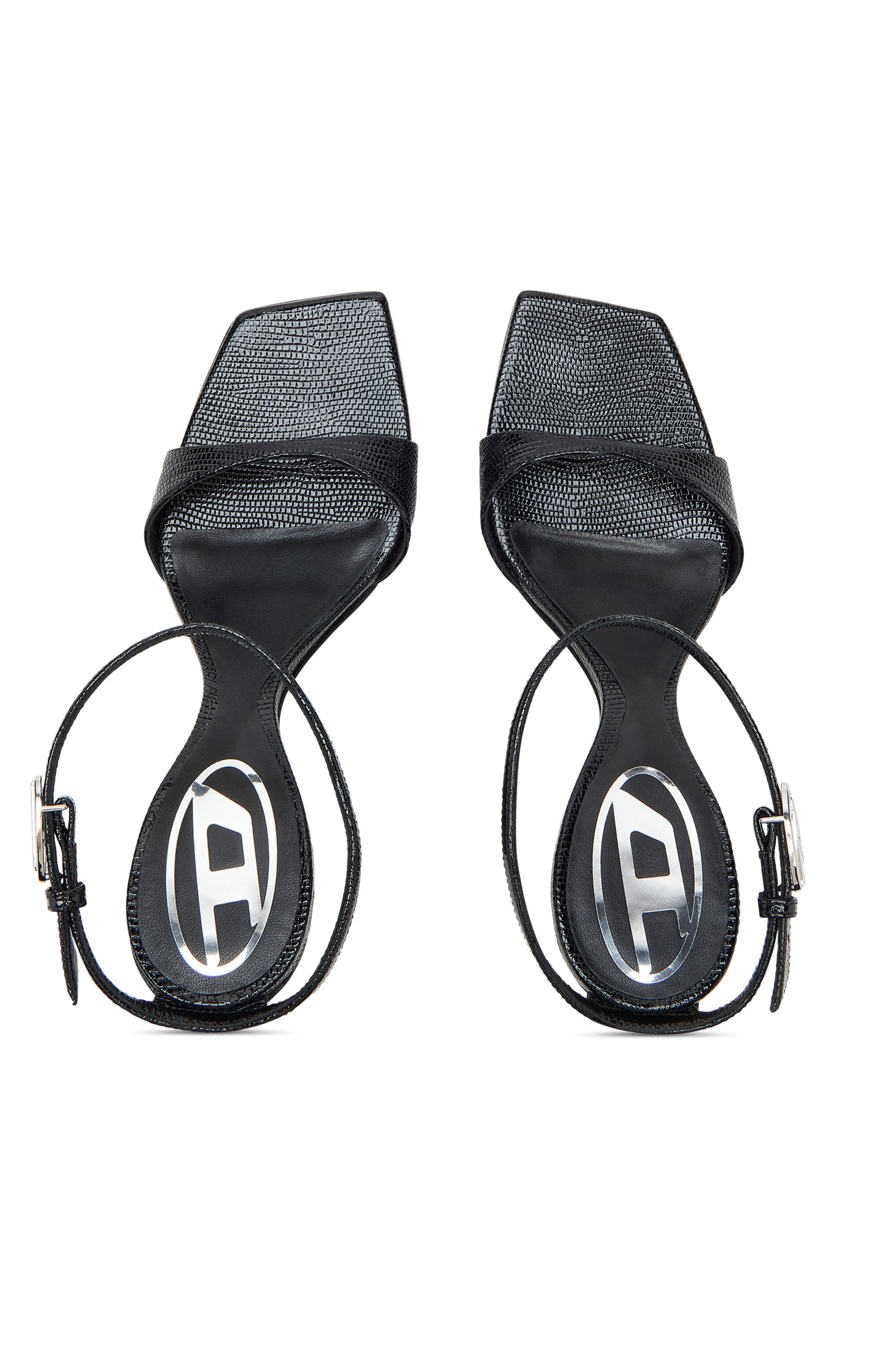 Diesel - D-AMBER SANDAL WEDGE, Female's D-Amber-Wedge sandals in lizard-effect leather in ブラック - 4