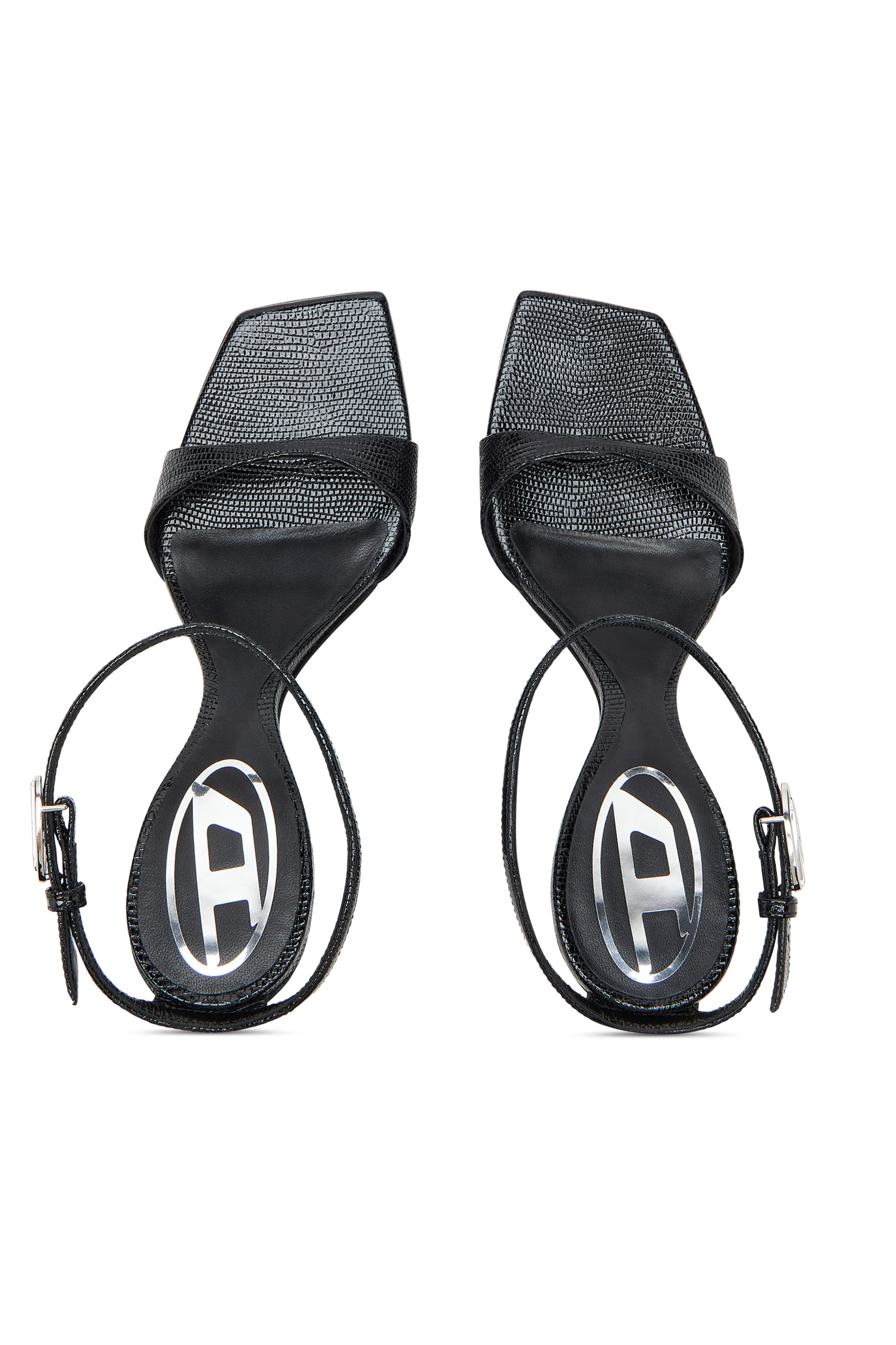 Diesel - D-AMBER SANDAL WEDGE, Female's D-Amber-Wedge sandals in lizard-effect leather in ブラック - 5