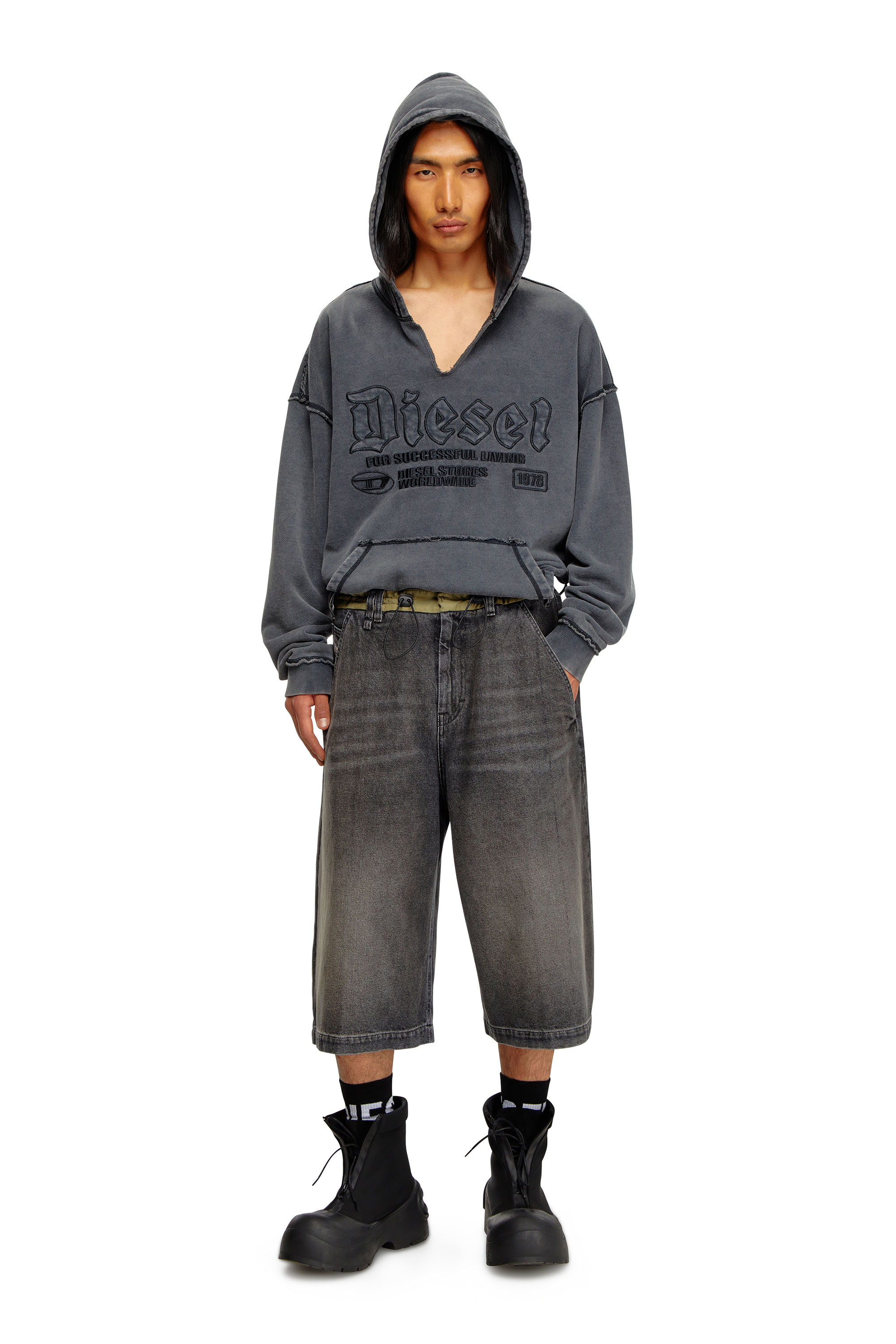 Diesel - D-ANDRE-SHORT-S, Male's Loose bermuda shorts in denim and nylon in ブラック - 1