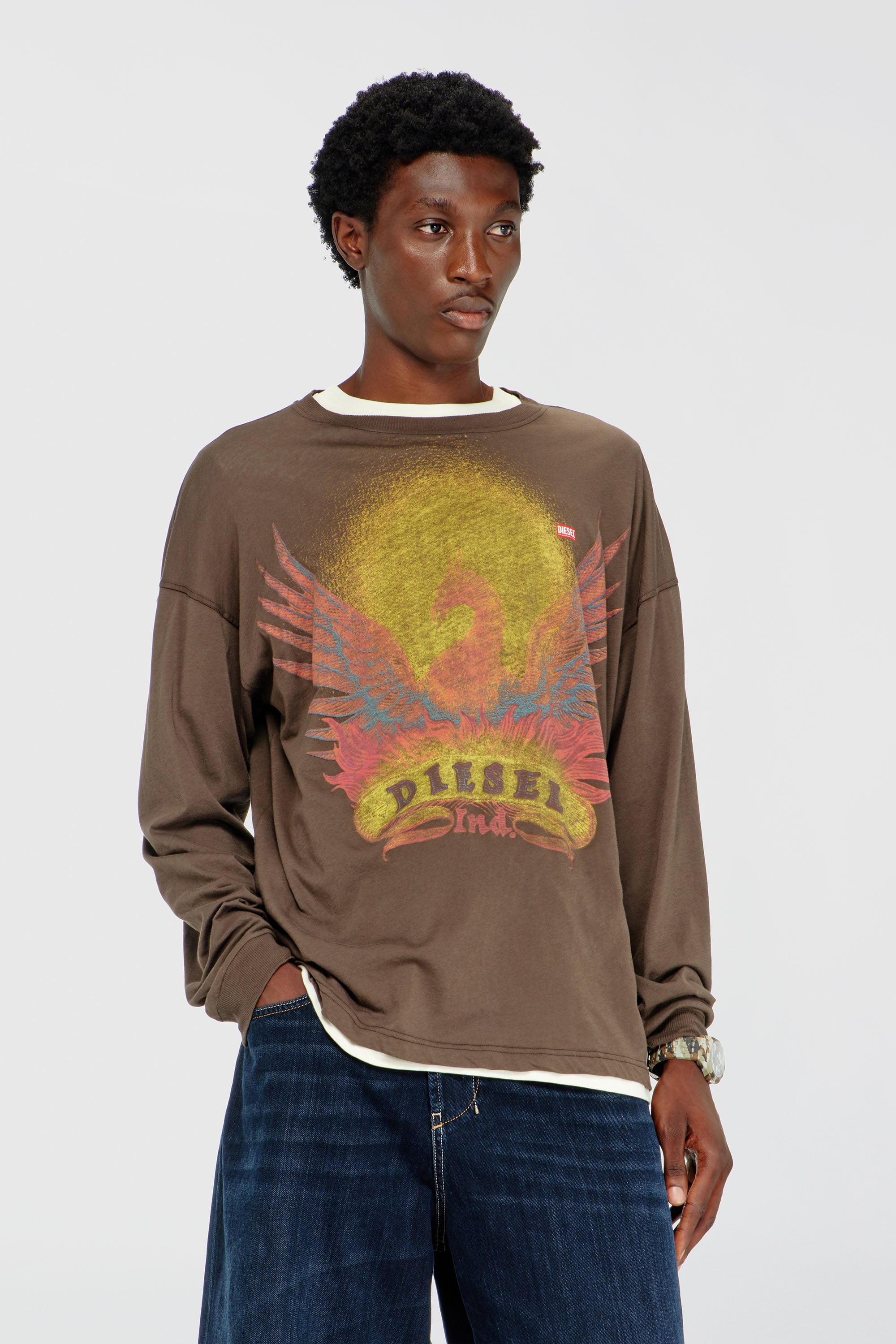 Diesel - T-BOXT-LS-AA1, Male's 長袖Tシャツ in ブラウン - 1