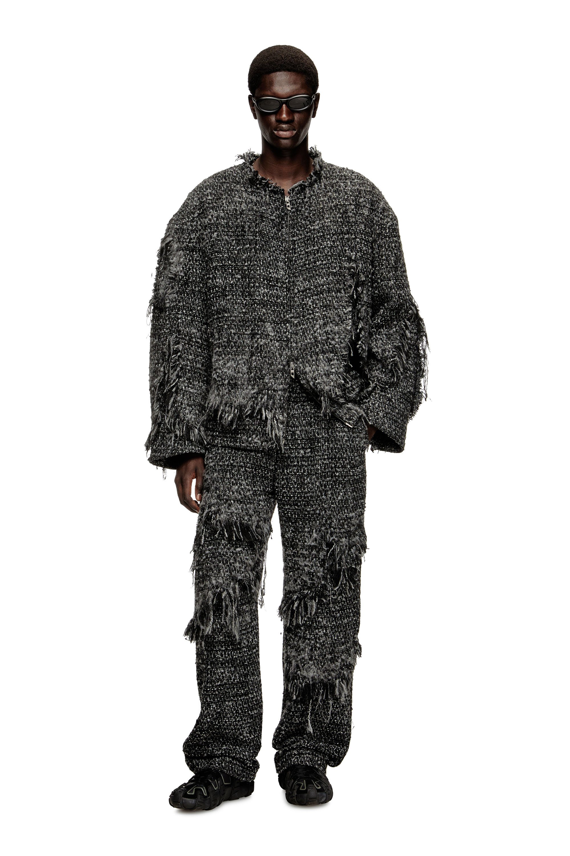 Diesel - P-ABERDEEN-NEW, Male's Layered pants in destroyed boucl&eacute; in ブラック - 2