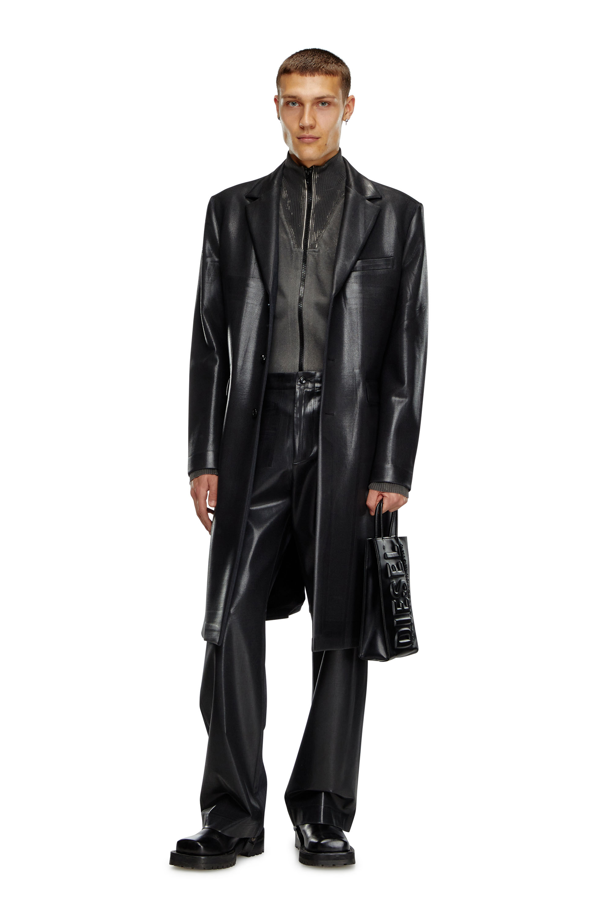 Diesel - DSL 3D SHOPPER M X, Male's Dsl 3D M-PU tote bag with embossed logo in ブラック - 1