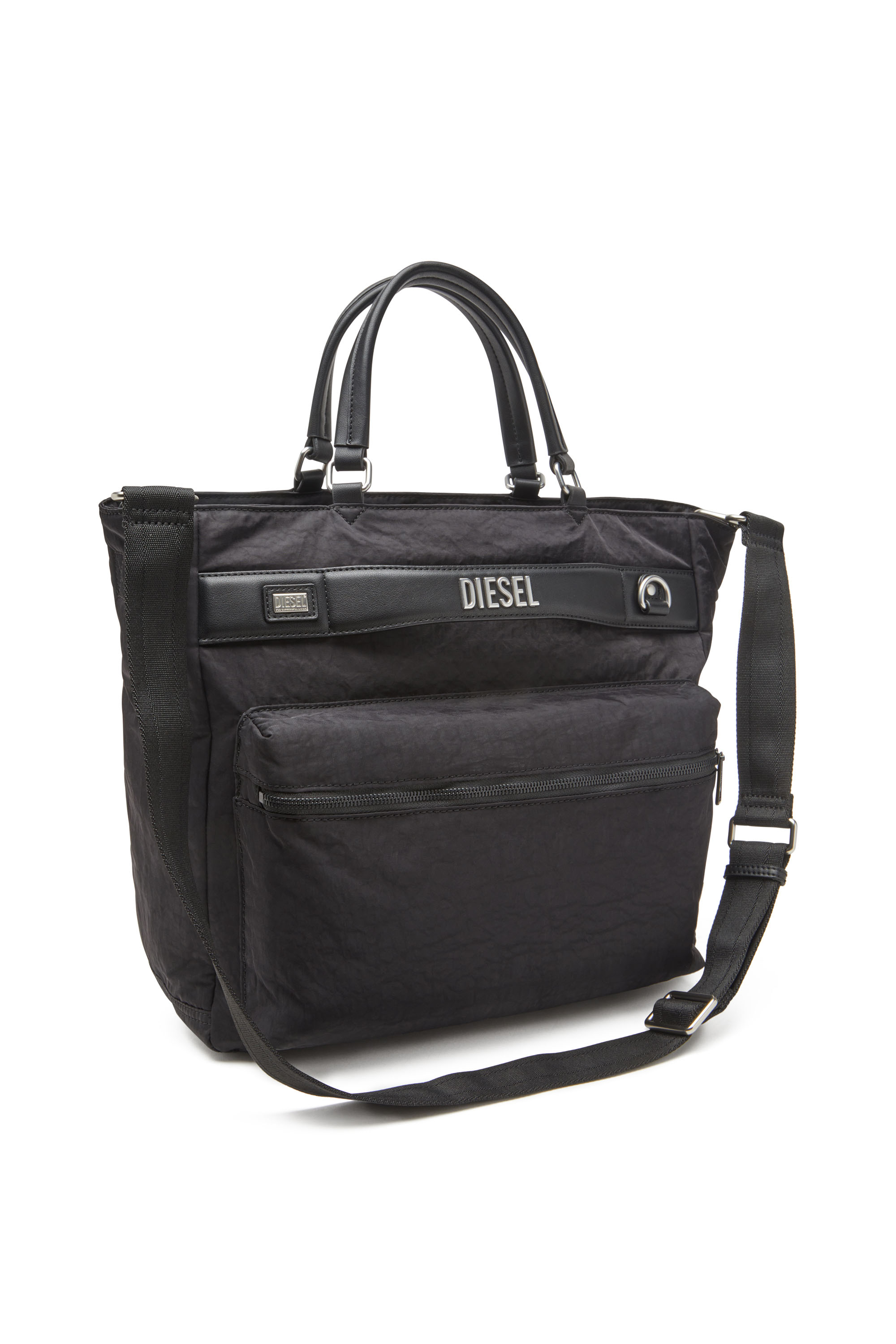 Diesel - LOGOS BRIEFCASE, Male's Logos-Briefcase in washed nylon in ブラック - 6