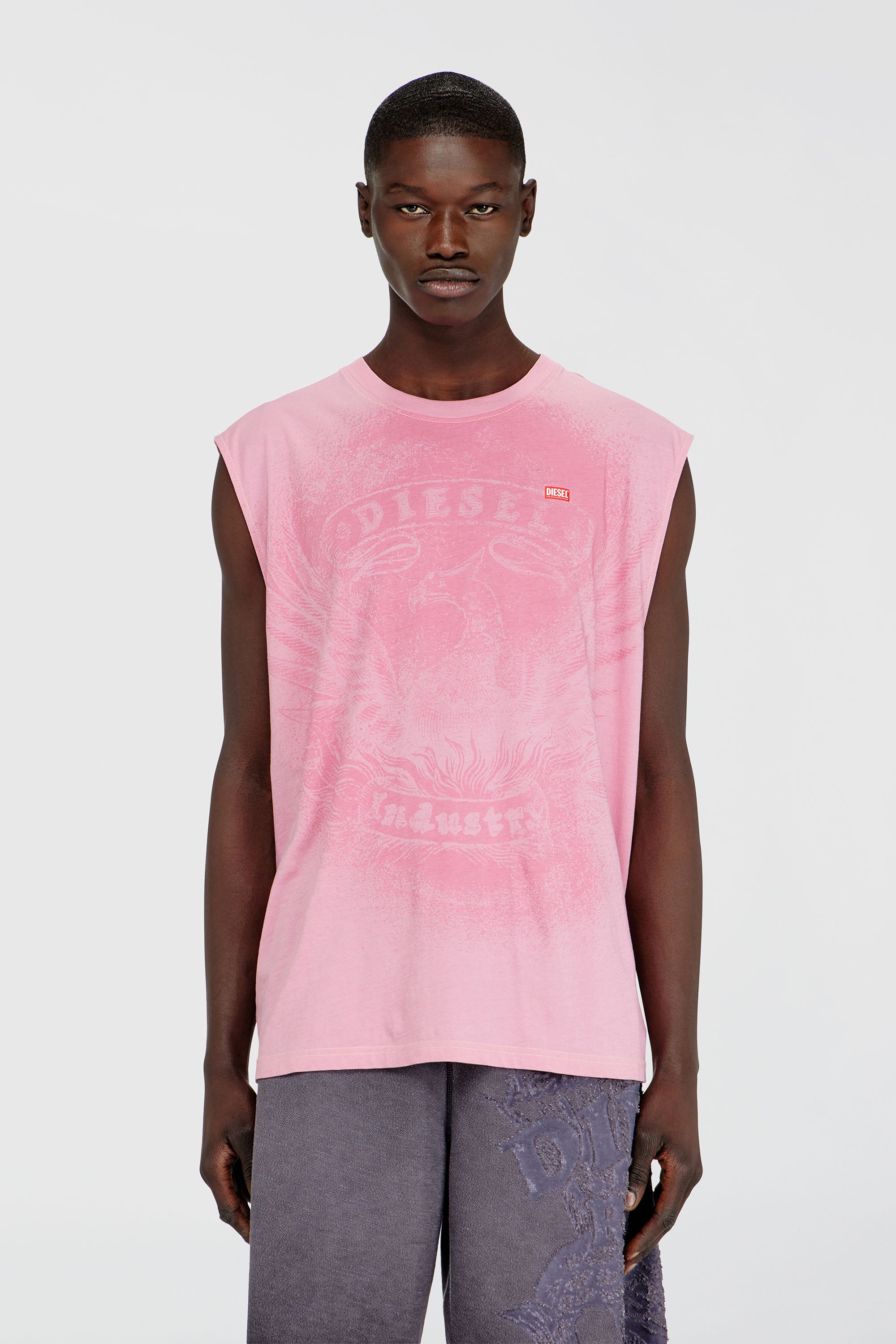 Diesel - T-BOXT-SL-NOTCH, Male's スリーブレストップ in ピンク / ホワイト - 1