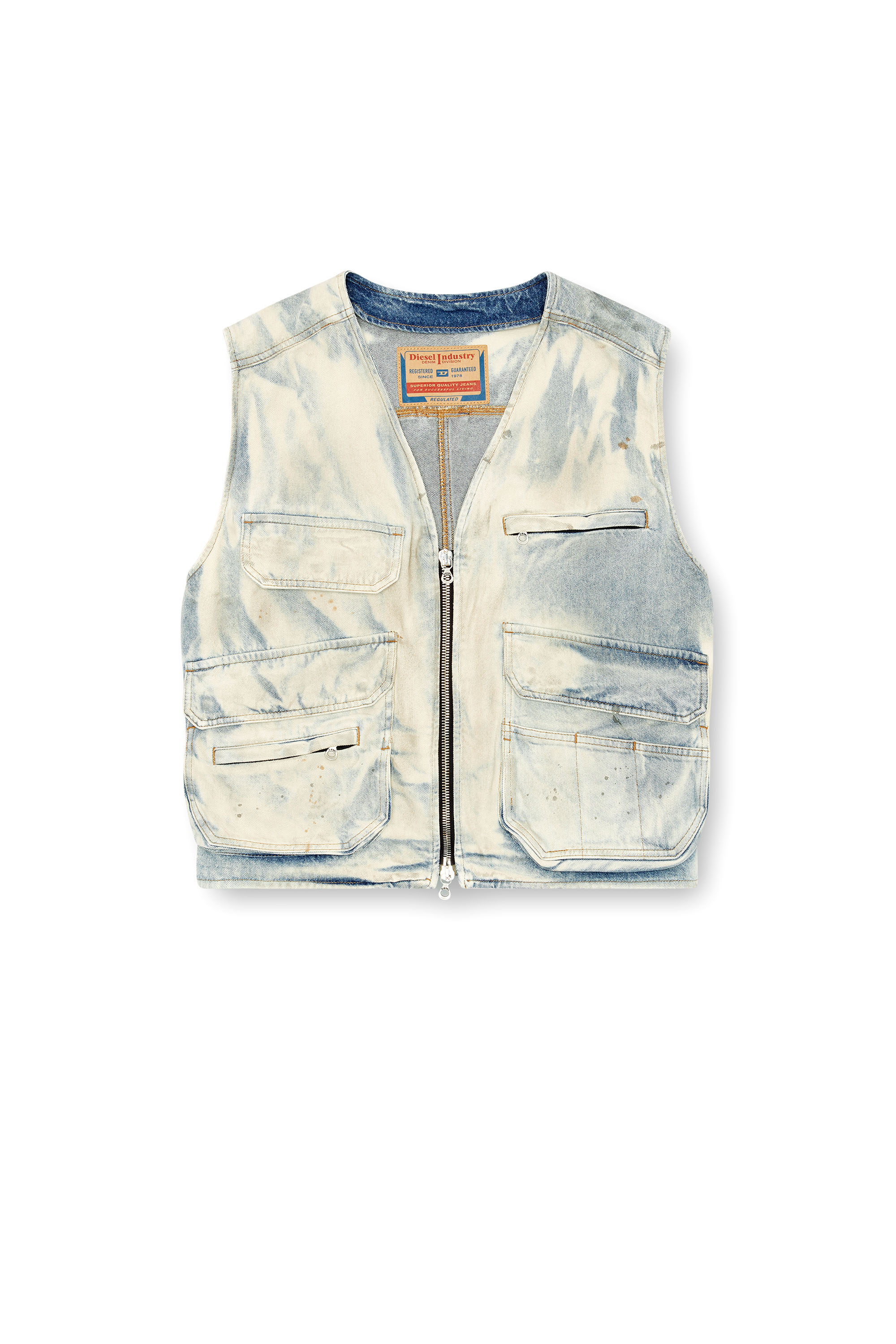 Diesel - D-SAMP-S, Male's Sleeveless jacket in solarised denim in ブルー/ホワイト - 3
