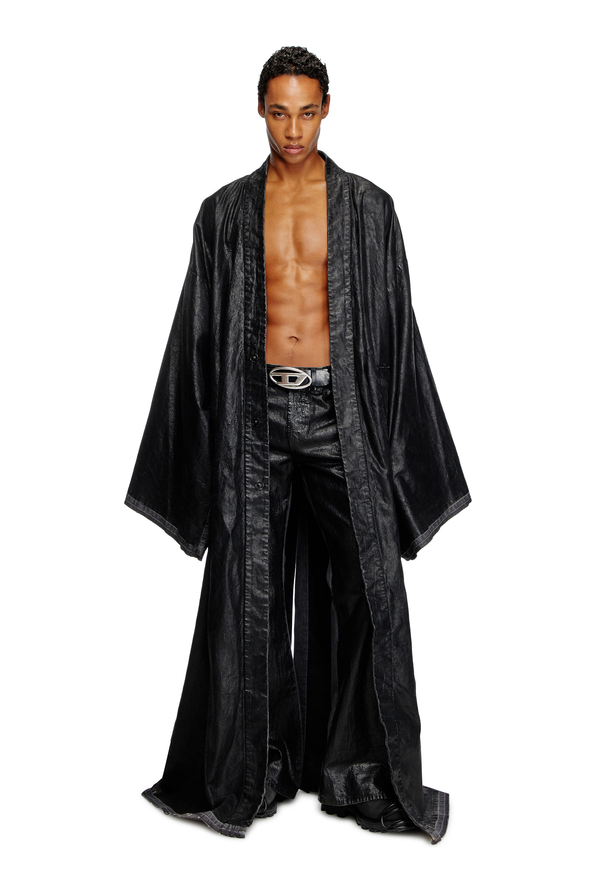 Diesel - D-D-KIM, Unisex's Denim kimono coat with coated front in ブラック - 2