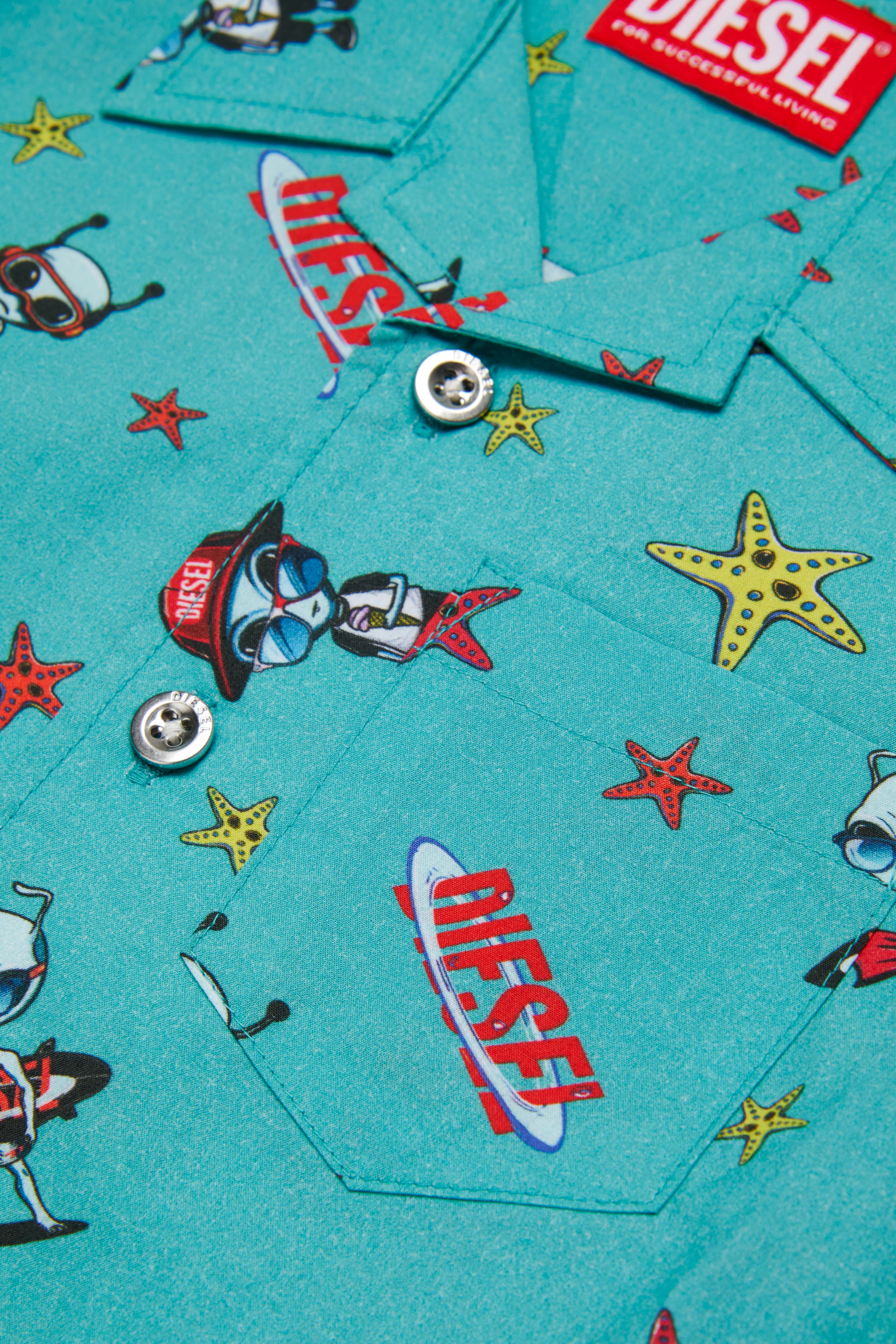 Diesel - MCALYB, Male's Cotton shirt with all-over prints in ウォーターグリーン - 4