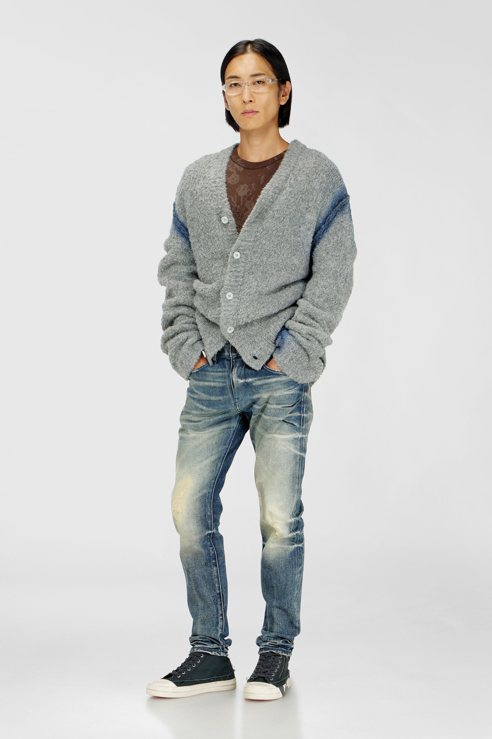 Diesel - K-REMO, Male's Vネックカーディガン in グレー - 2