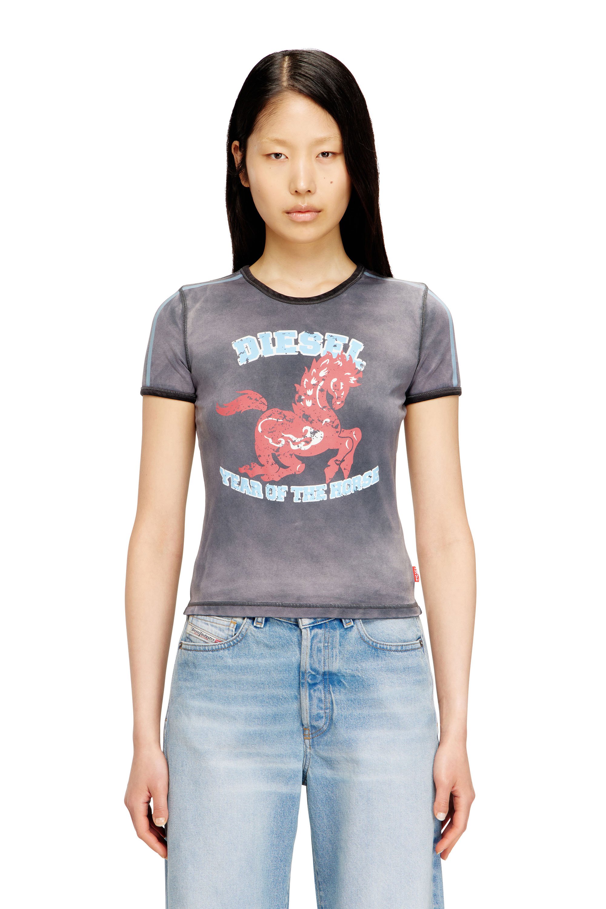 Diesel - CL-T-UNCUTIE-HORSE, Female's Cotton stretch T-shirt with horse graphic print in ブラック - 1