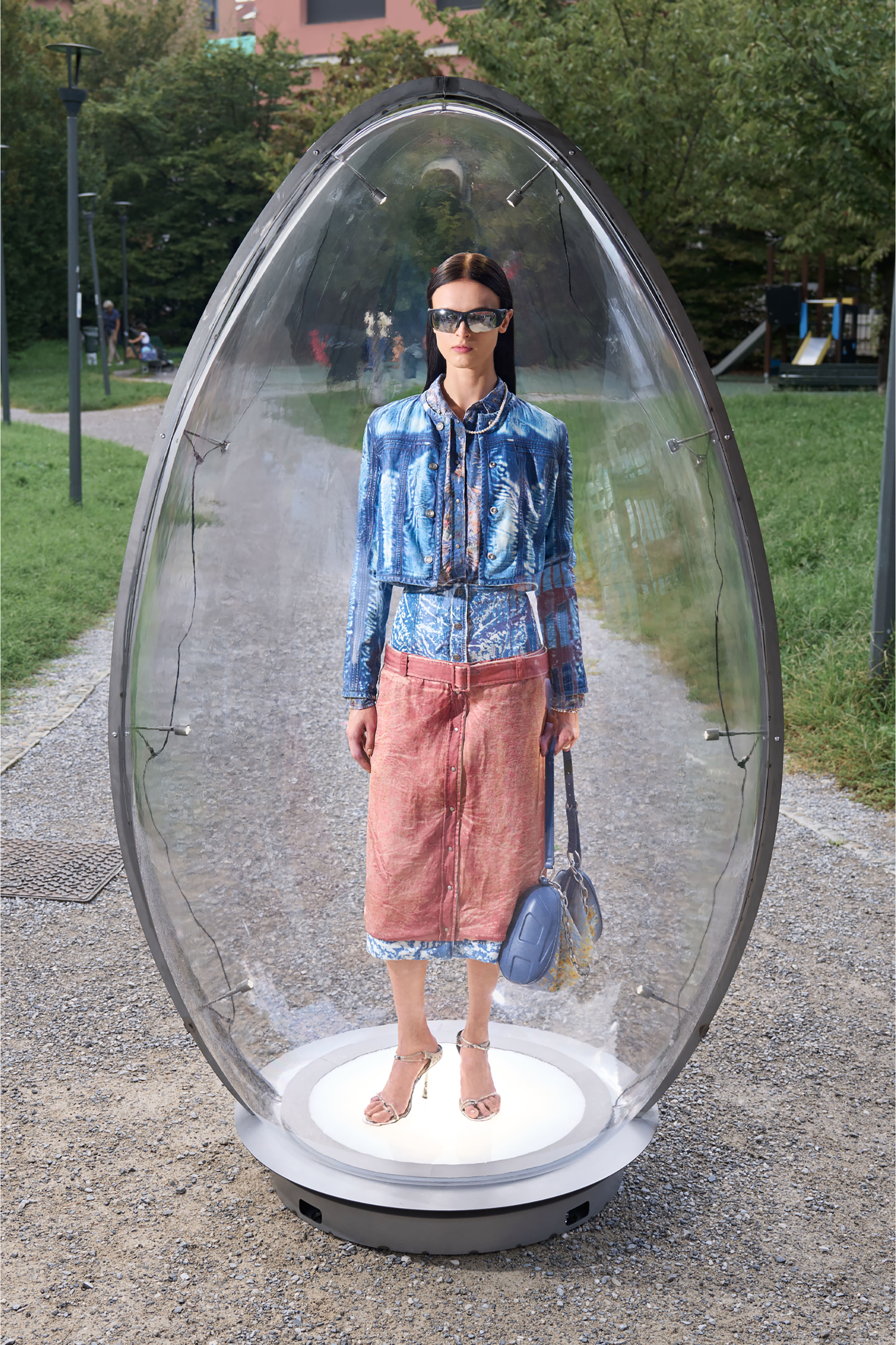 Diesel - O-SSIDO, Female's Midi skirt with layered effect in ブルー/ブラウン - 6