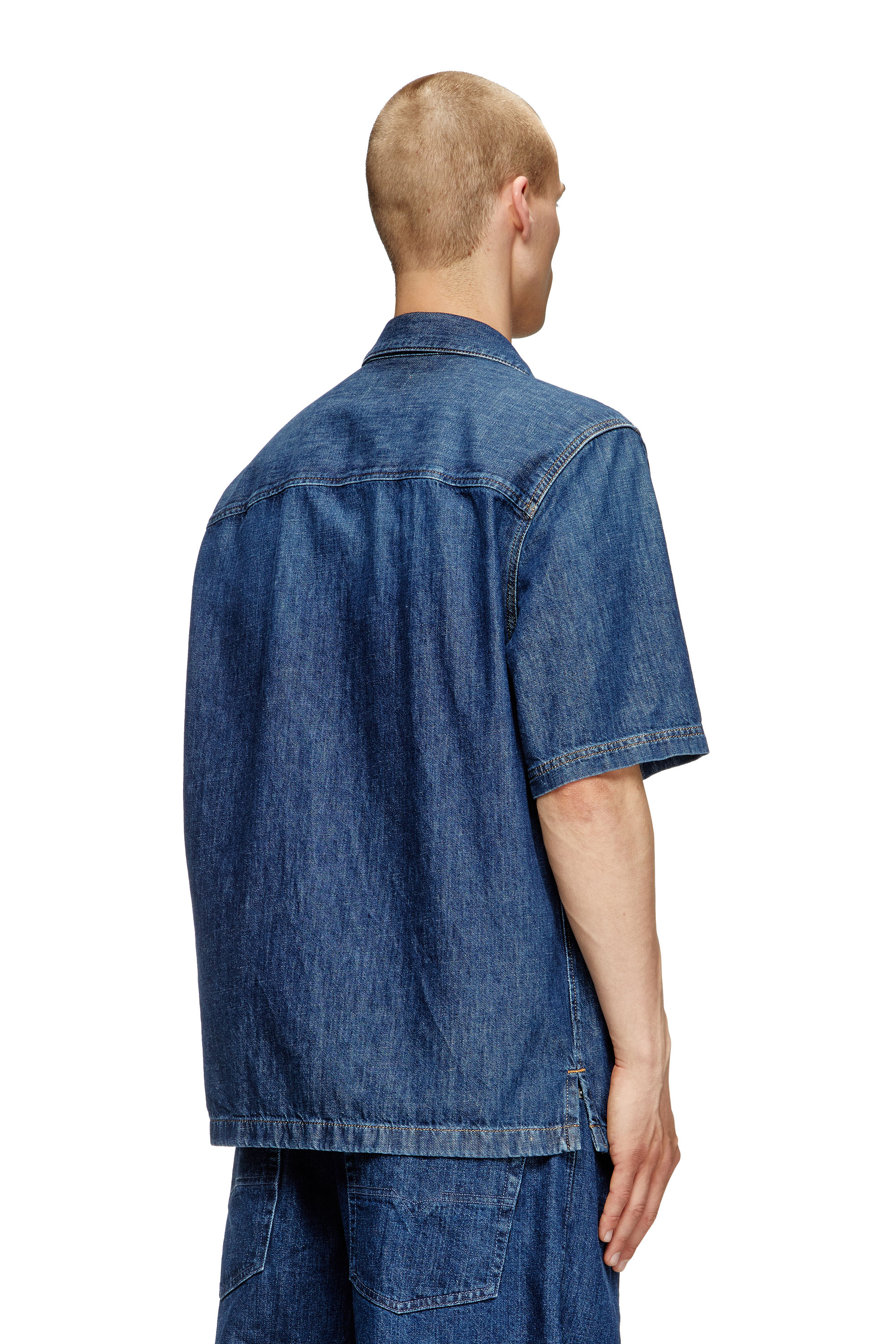 Diesel - D-PAROSHORT, Male's Bowling shirt in denim in ダークブルー - 4