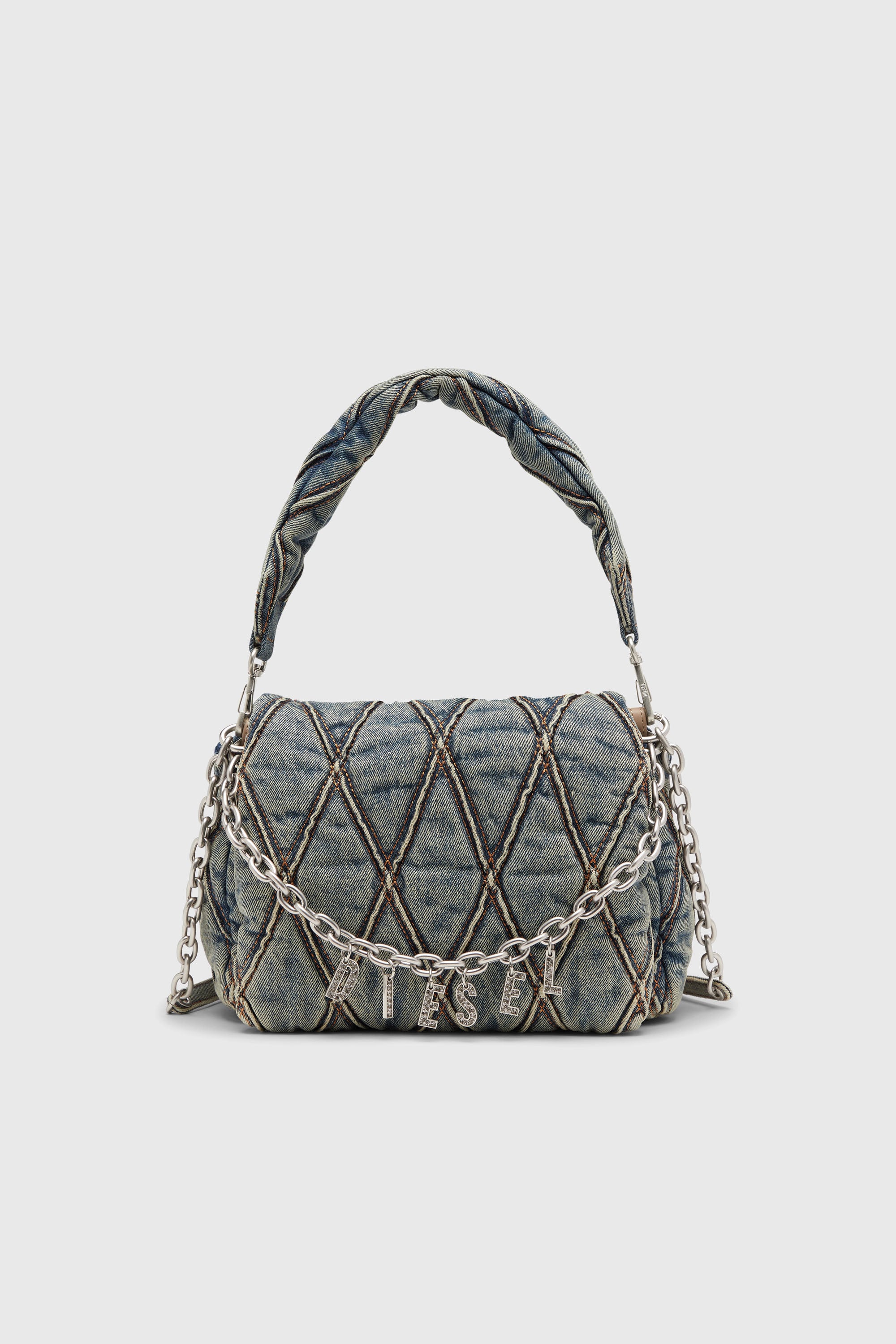 Diesel - CHARM-D SHOULDER M, Female's デニムキルティングショルダーバッグM in ミディアムブルー - 1