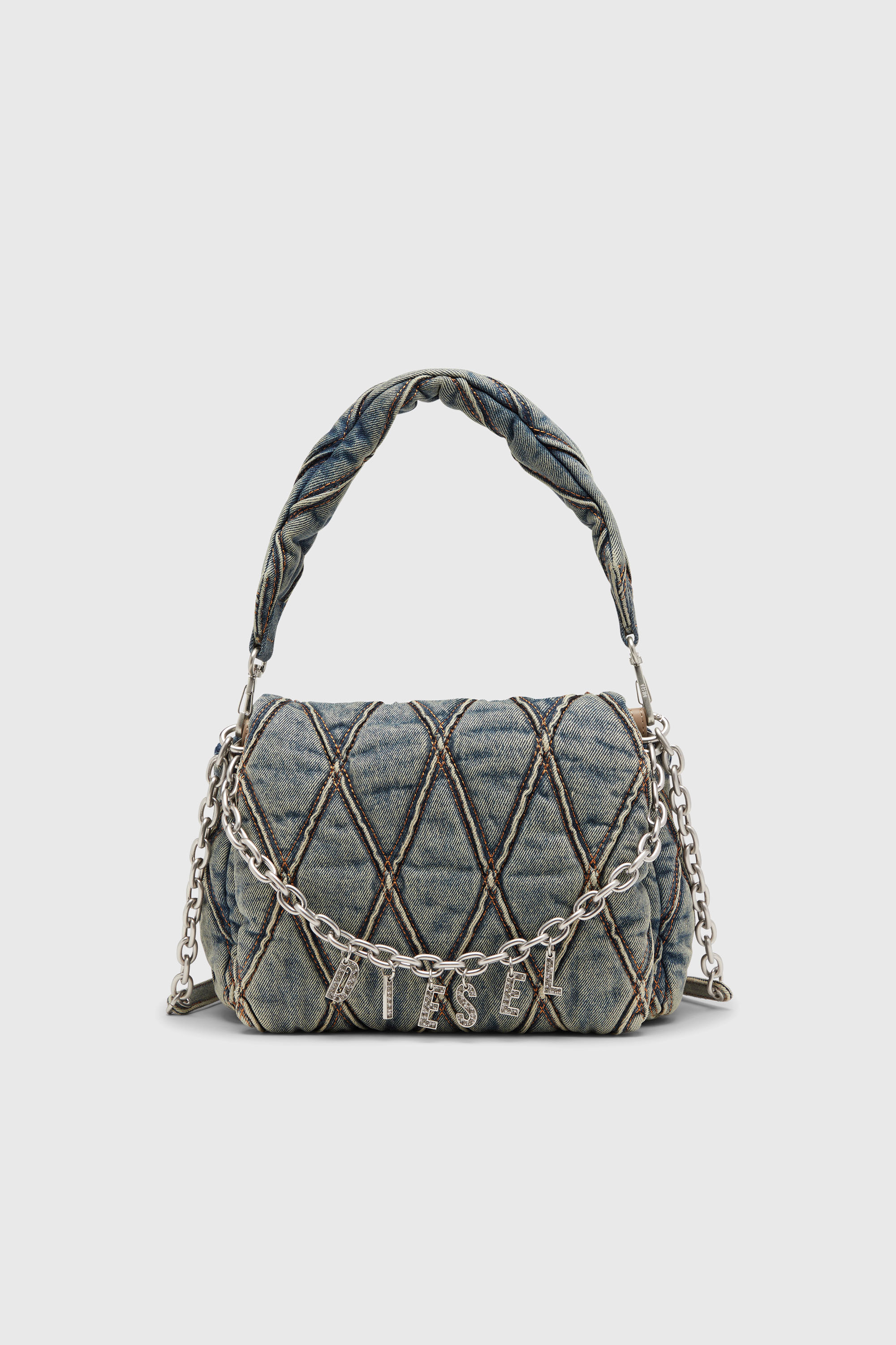 Diesel - CHARM-D SHOULDER M, Female's デニムキルティングショルダーバッグM in ミディアムブルー - 1