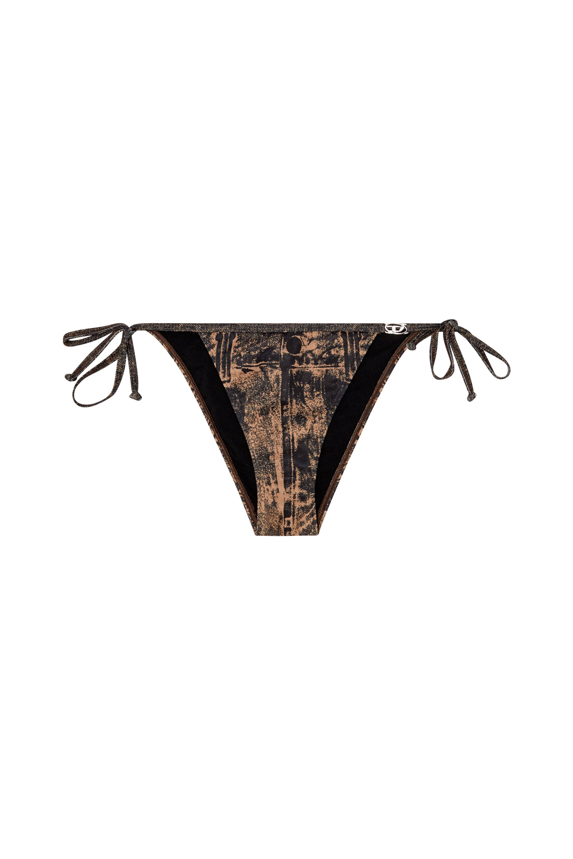 Diesel - BRIGITTES-DNM, Female's Tie-side bikini bottoms with jean print in ブラック/ブラウン - 4