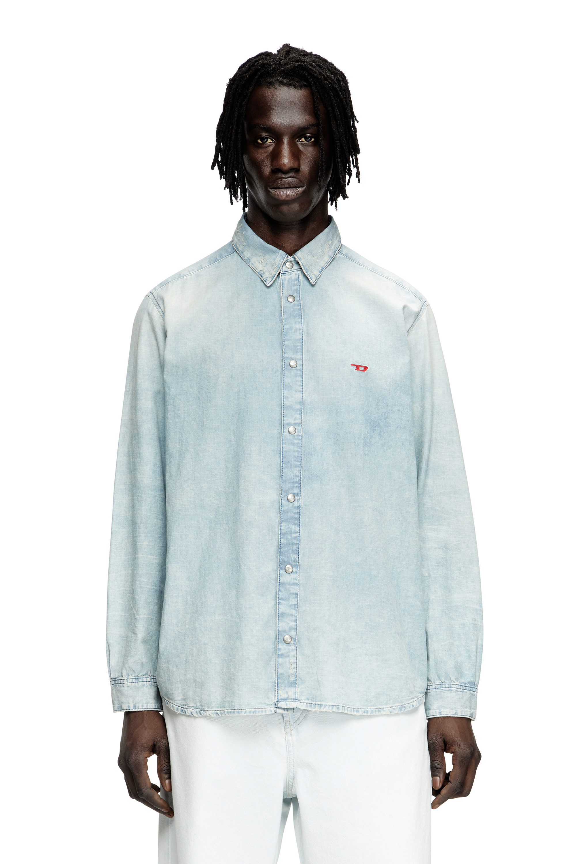 Diesel - D-SIMPLY, Male's Shirt in bleach-effect denim in ライトブルー - 1