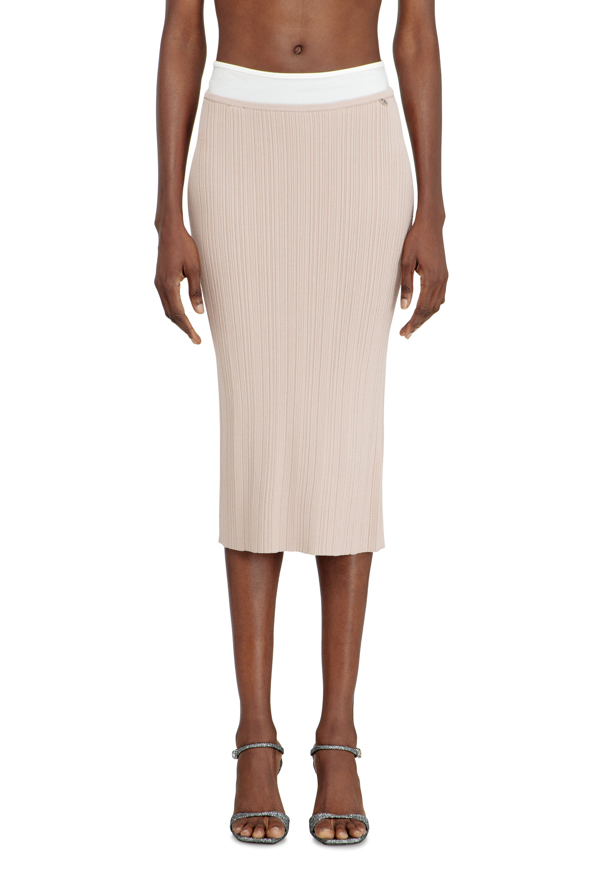 Diesel - M-ZINIA, Female's Ribbed knit skirt with contrast waistband in ピンク / ホワイト - 3