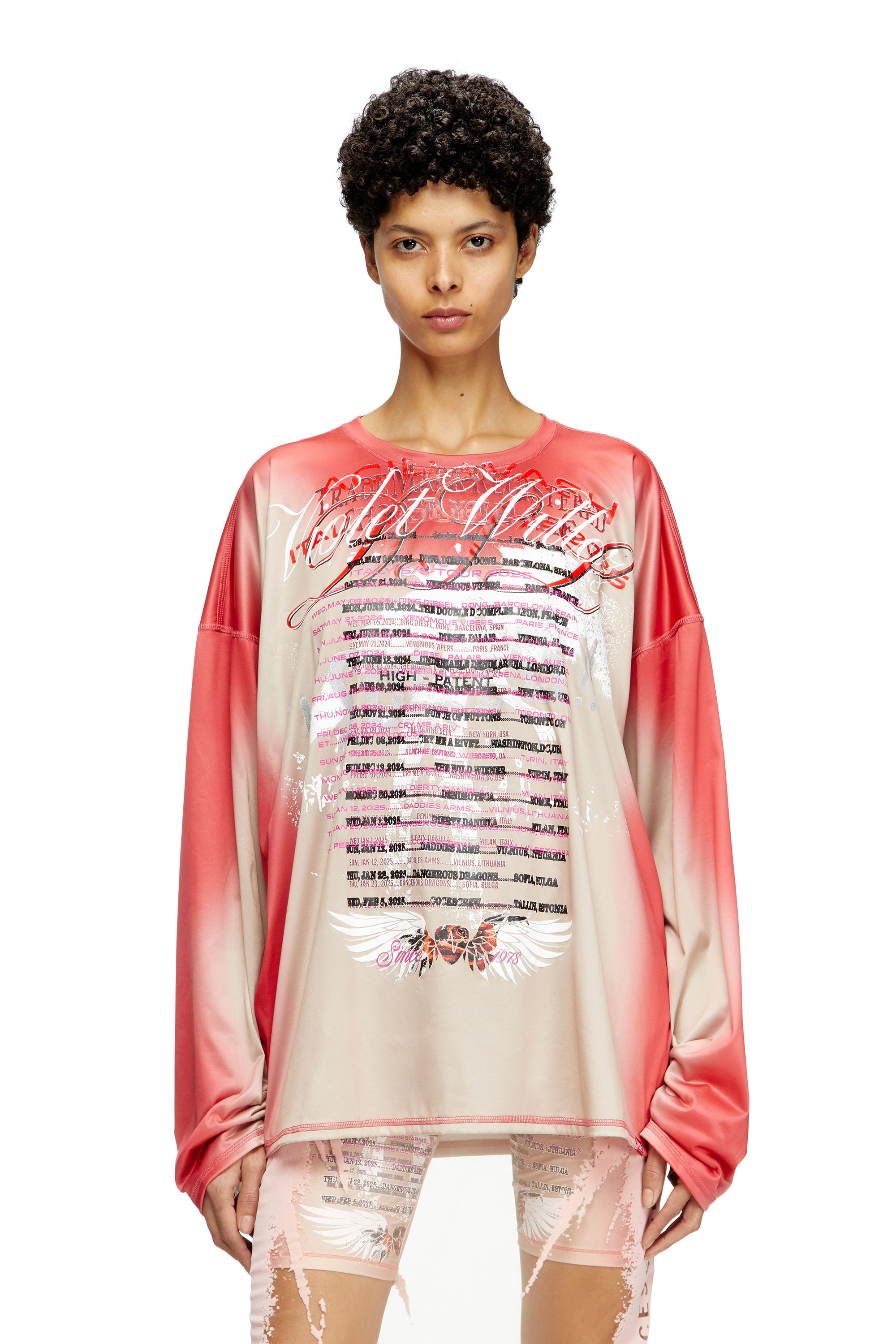 Diesel - T-OLAVI-BB, Unisex's Long-sleeve tech-jersey T-shirt with lyrics print in ピンク / ホワイト - 6