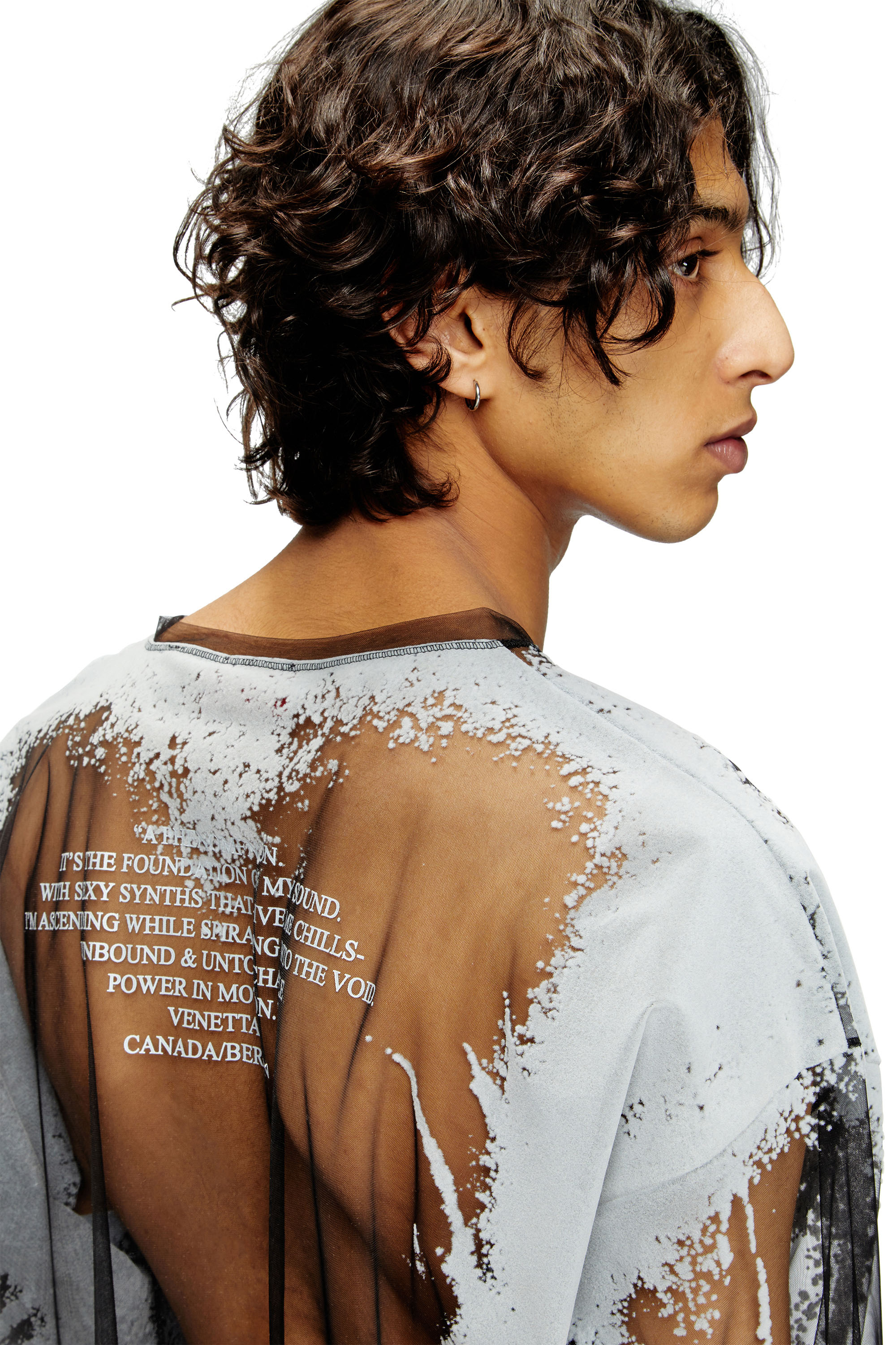 Diesel - T-HASSAN-LS-A, Unisex's Long-sleeve nylon T-shirt with lyrics print in ブラック - 5