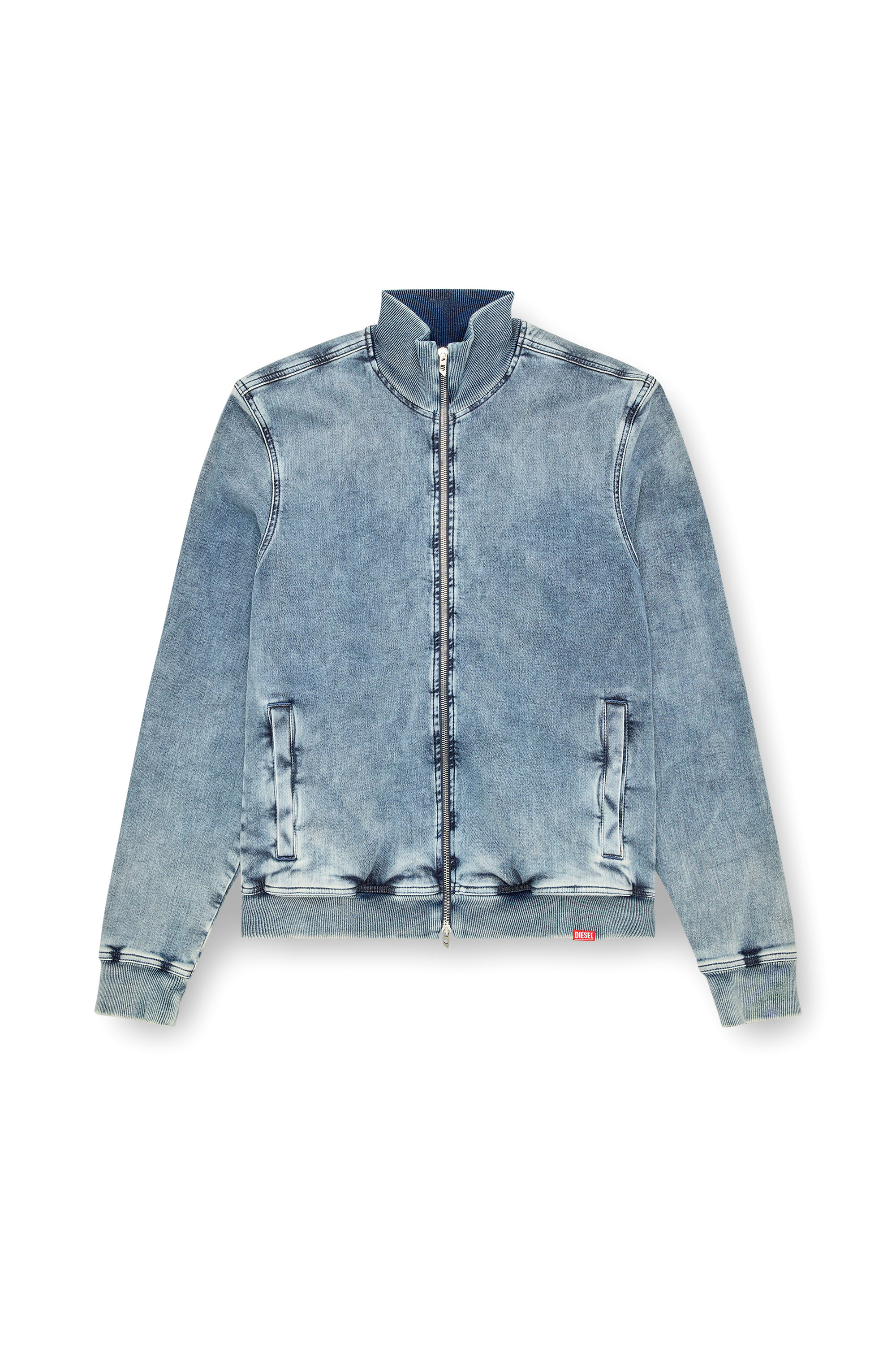 Diesel - D-BUZYE-S TRACK, Unisex's Zip-up sweater in trompe l'oeil Track Denim in ライトブルー - 3