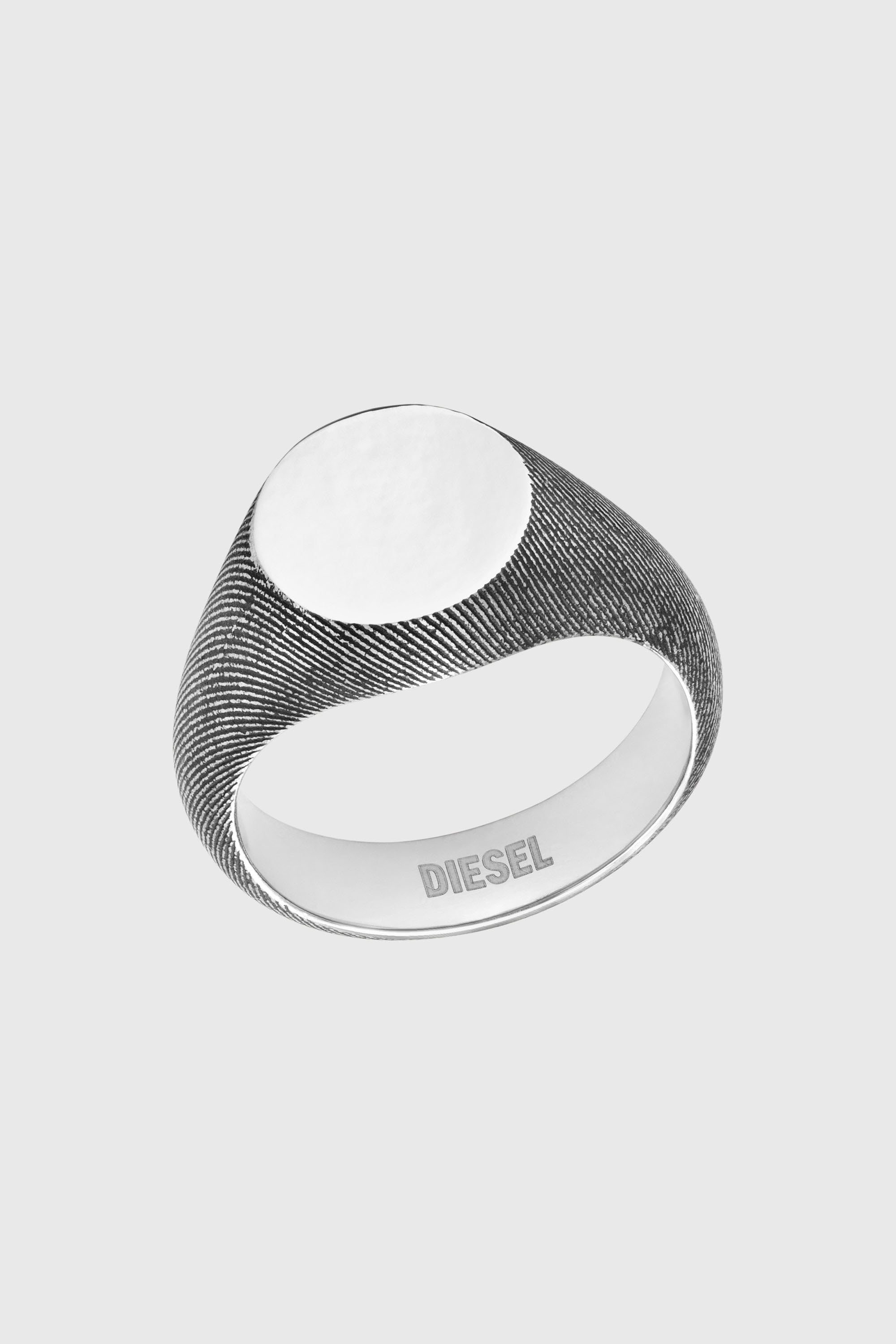 Diesel - DX1736040, Unisex's Stainless steel denim texture signet ring in シルバー - 1
