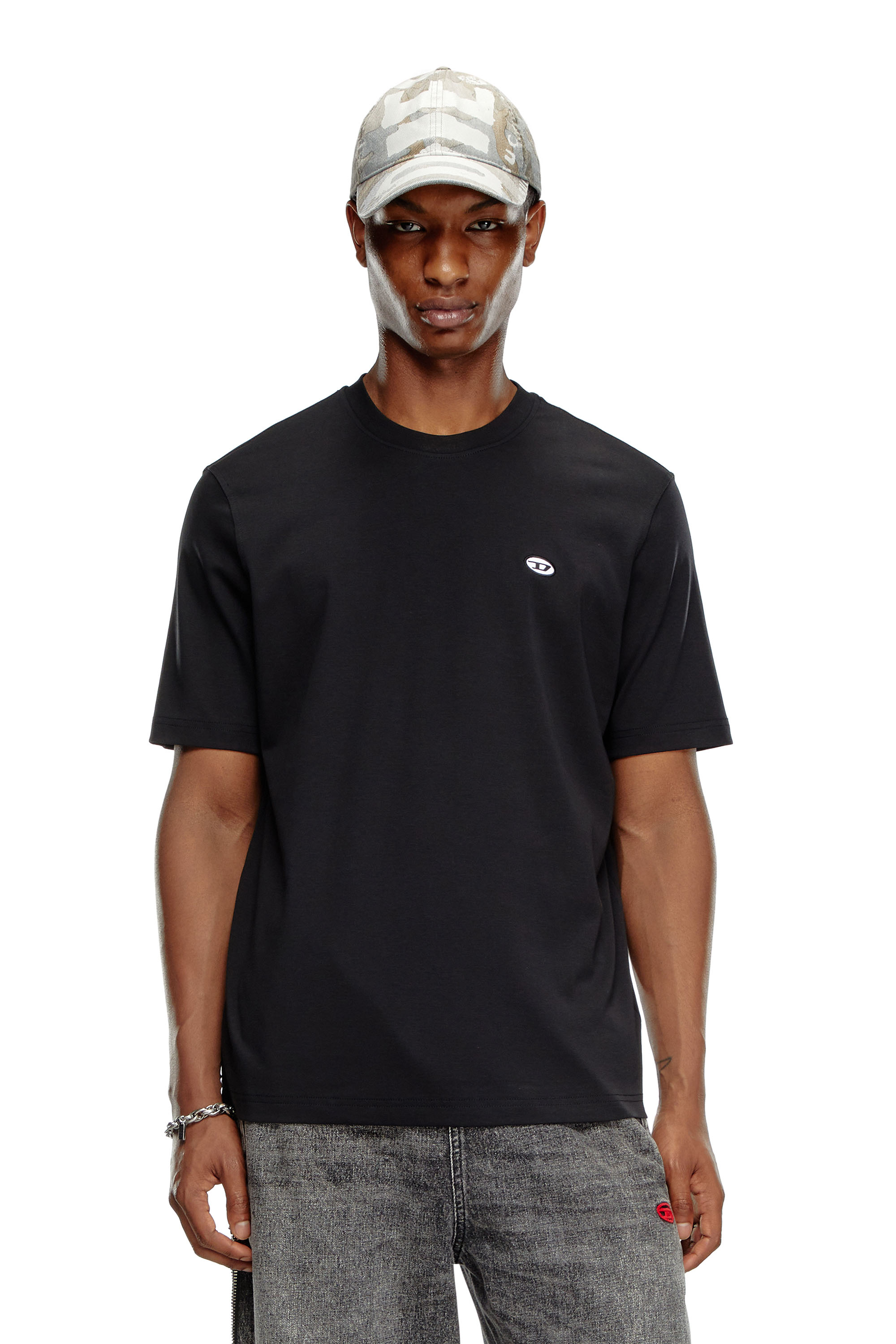 Diesel - T-ADJUST-DOVAL-PJ, Male's T-shirt with Oval D patch in ブラック - 1