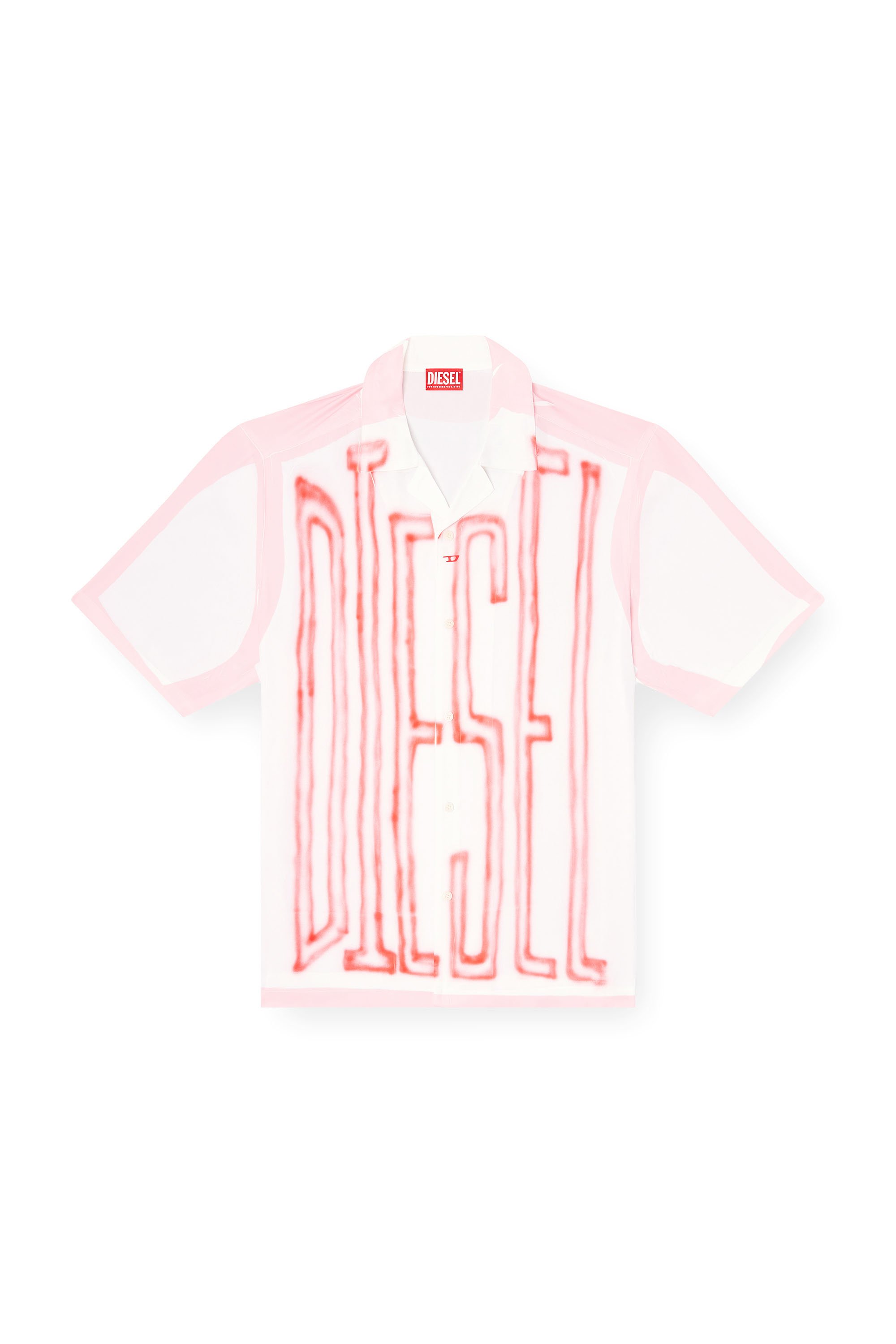 Diesel - C-PAROSHORT-GRAFFITI-FRA, Unisex's Satin bowling shirt with graffiti logo in ピンク/ホワイト - 3