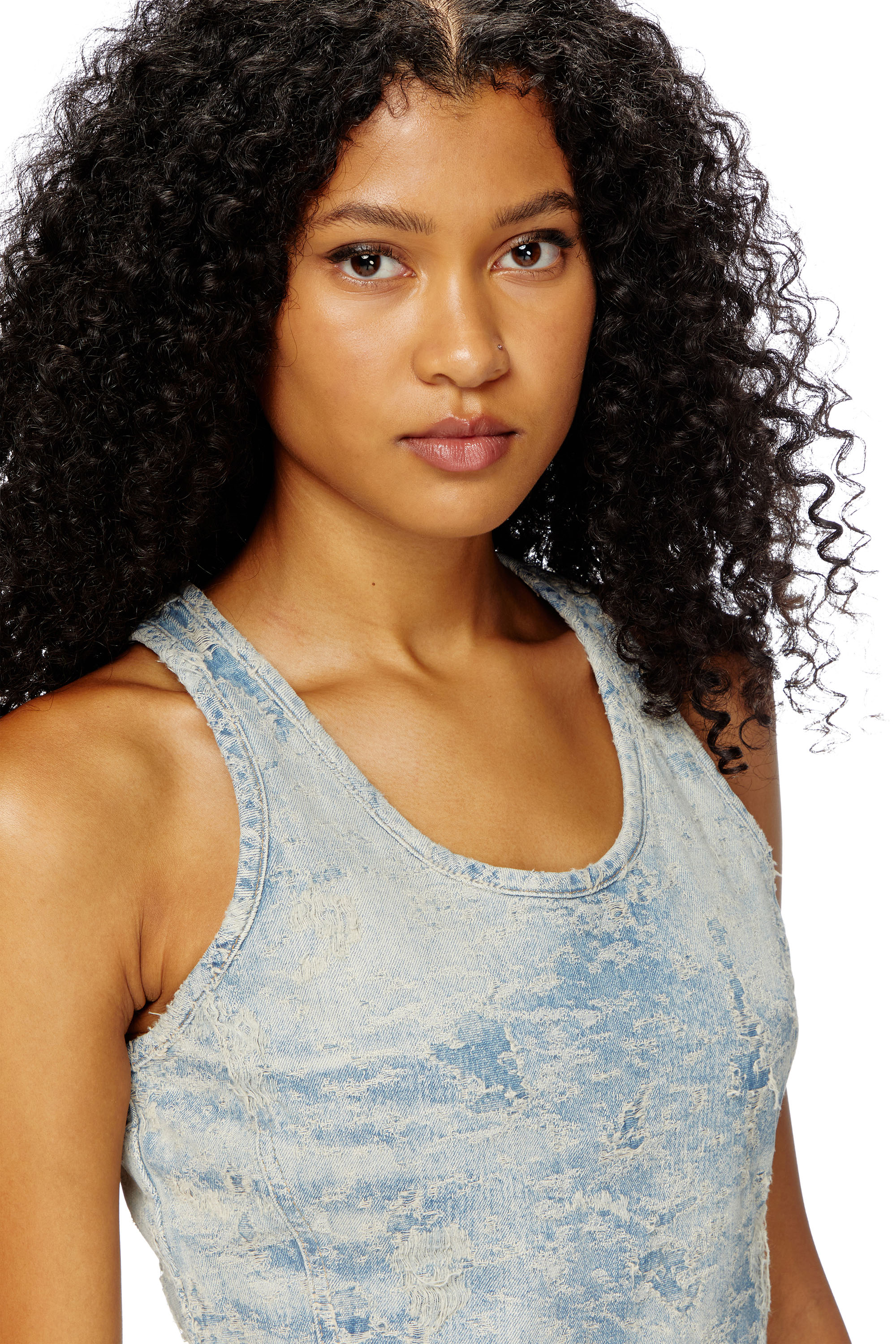 Diesel - DE-NORG-FSF, Female's Tank top in dirty jacquard denim in ライトブルー - 5