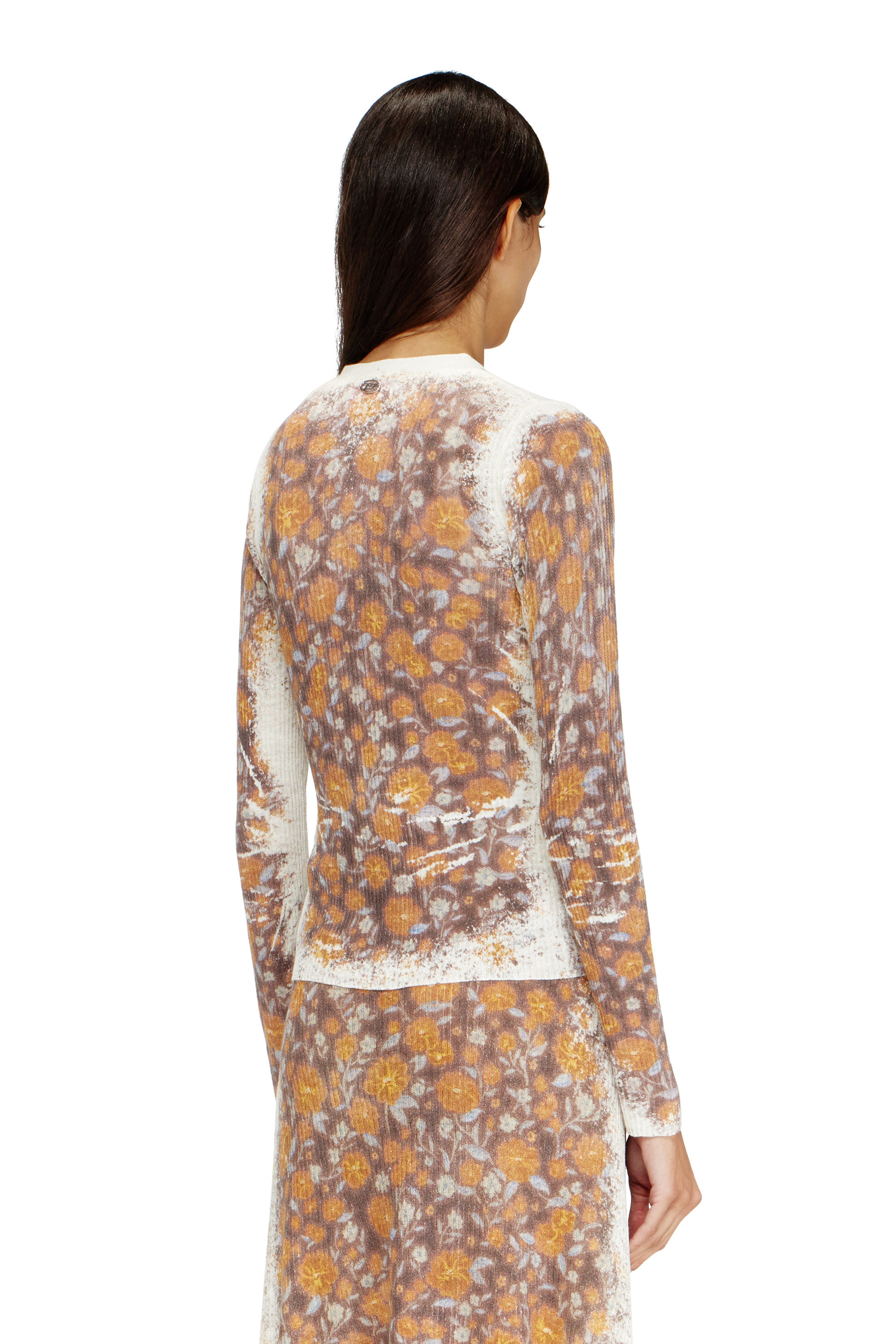 Diesel - M-BLOMIEN, Female's Floral-print cardigan in linen knit in ブラウン - 4