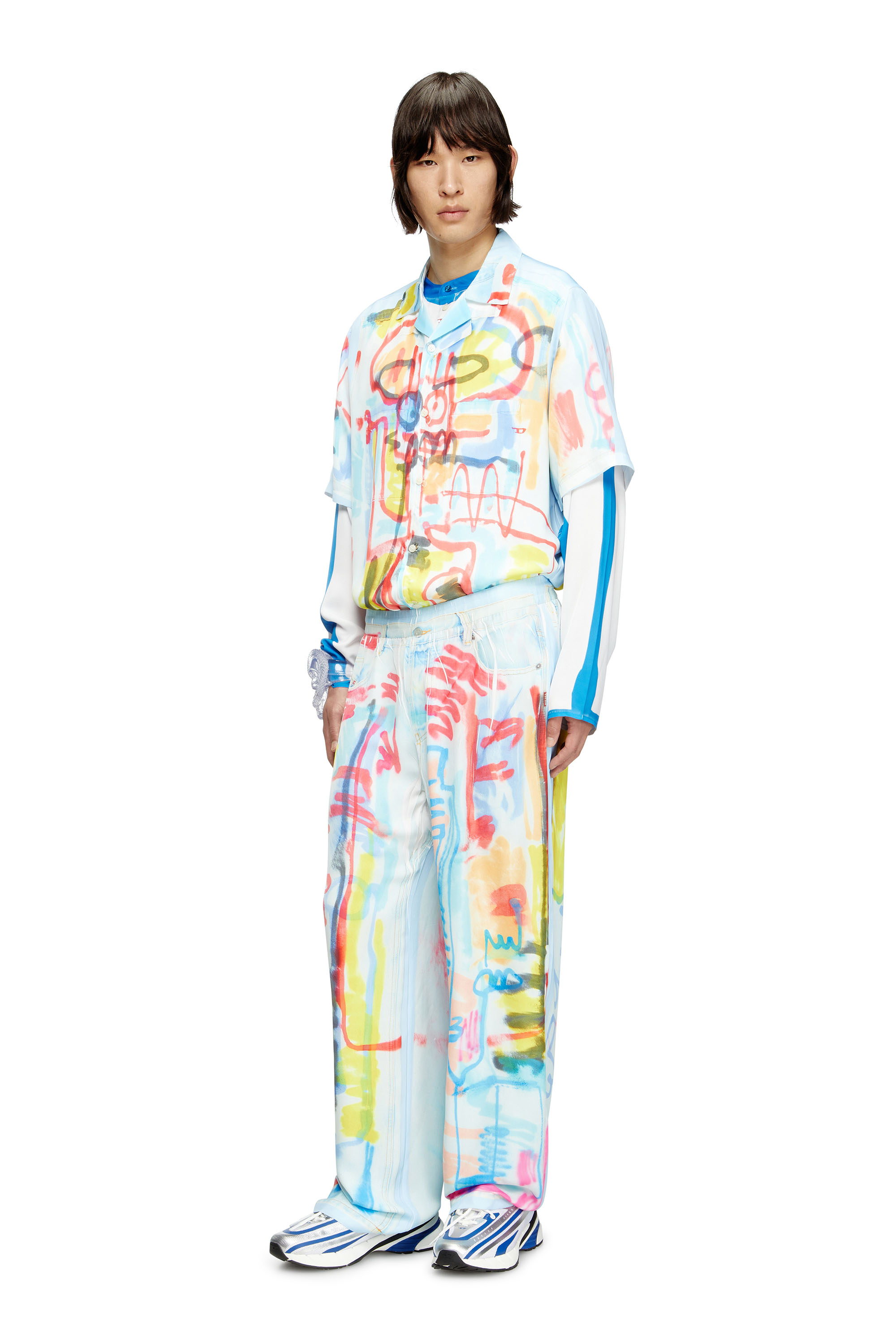 Diesel - P-AFTER-GRAFFITI-AFR, Unisex's Relaxed pant with graffiti print in ブルー/ホワイト - 1