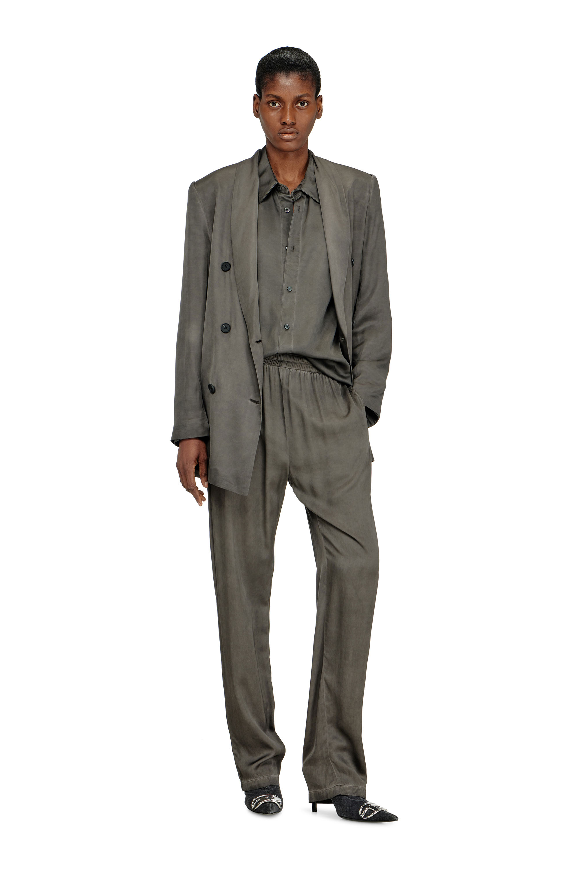 Diesel - P-TRAK, Female's Fluid pants in pigment-dyed satin in ダークグレー - 2