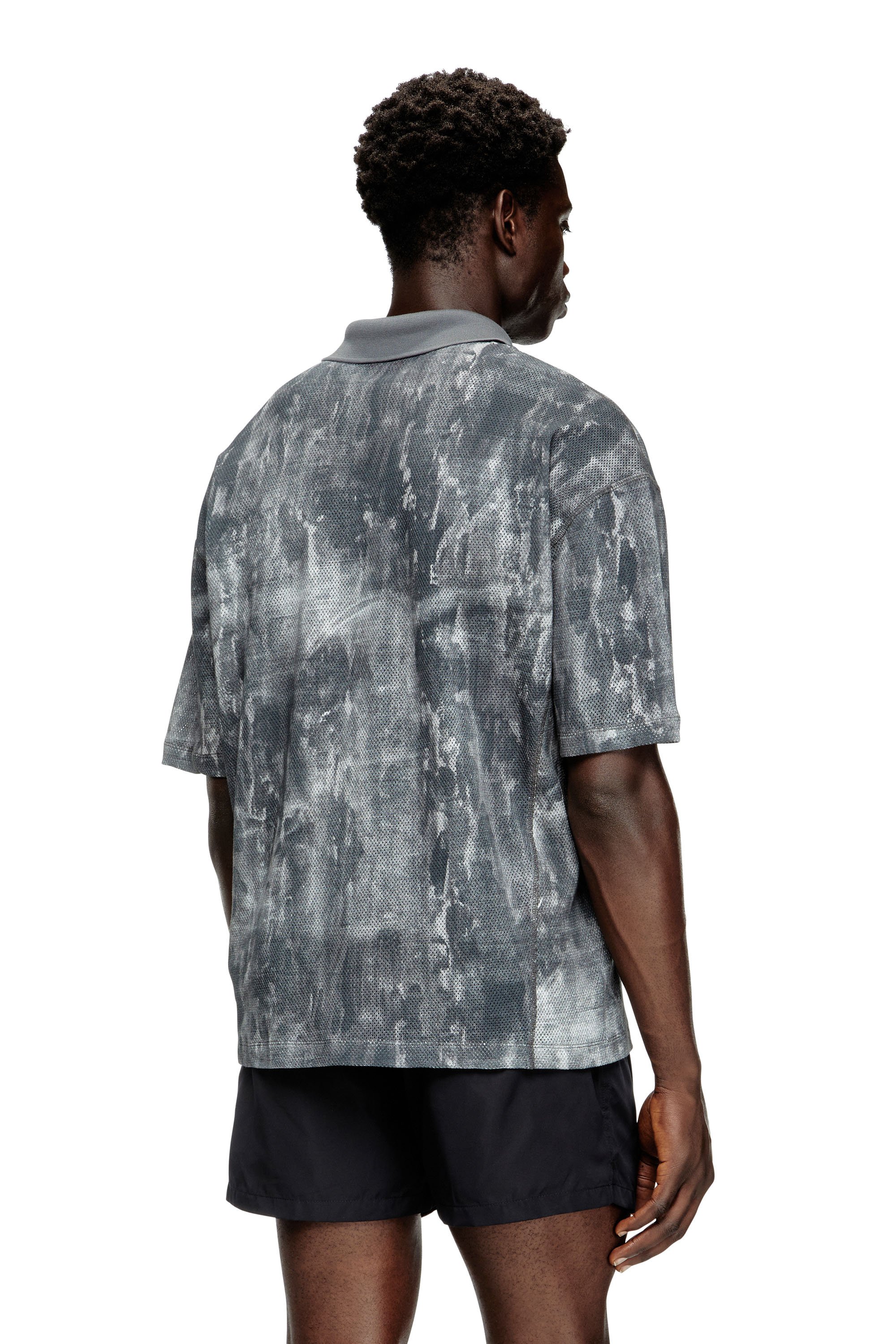 Diesel - TIMOTHEE-D-POP, Male's Beach polo shirt in printed mesh in ブラック/レッド - 2